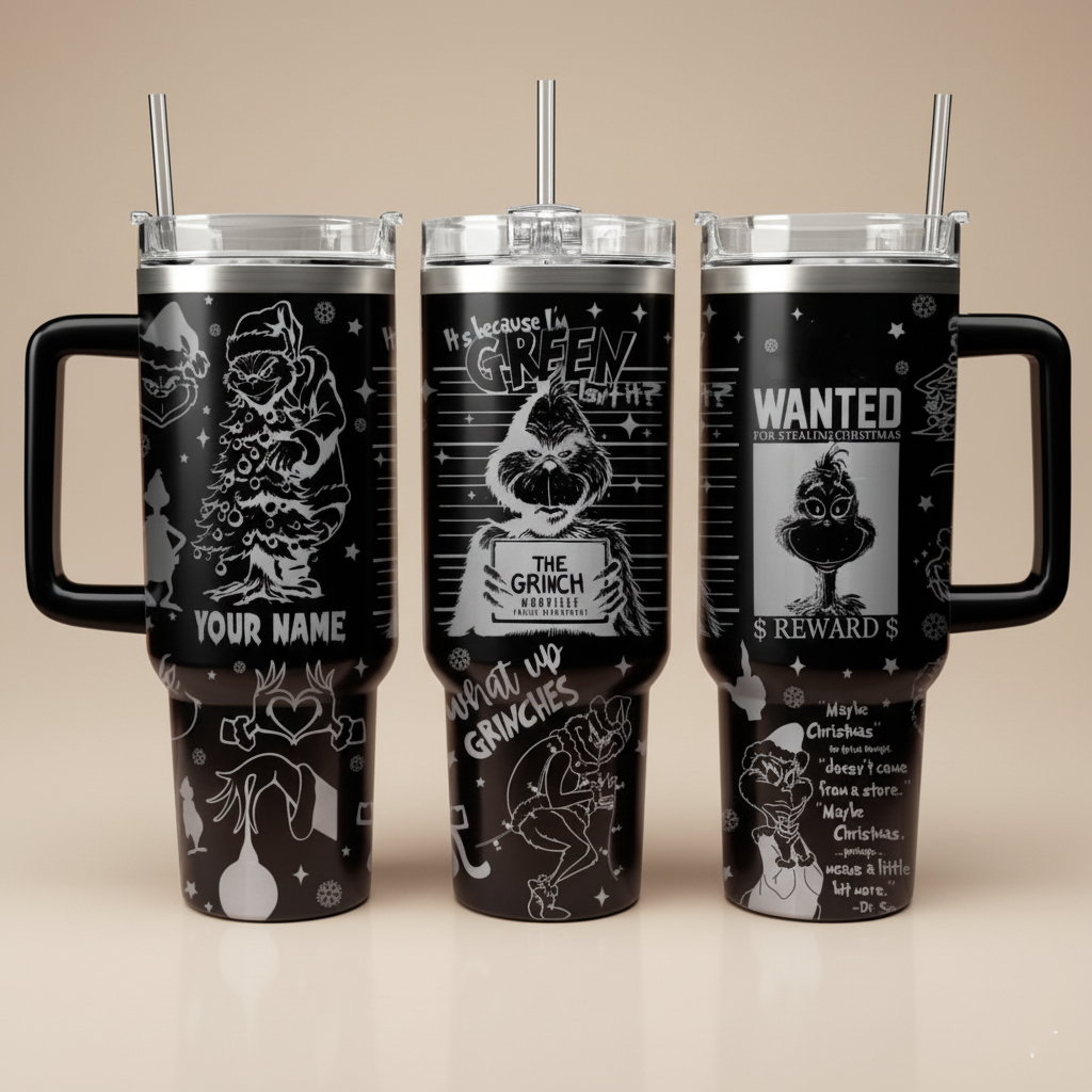 Wanted Grinch Tumbler, Funny Christmas Engraved Tumbler, Holiday Gift for Grinch Fans, Christmas Gift