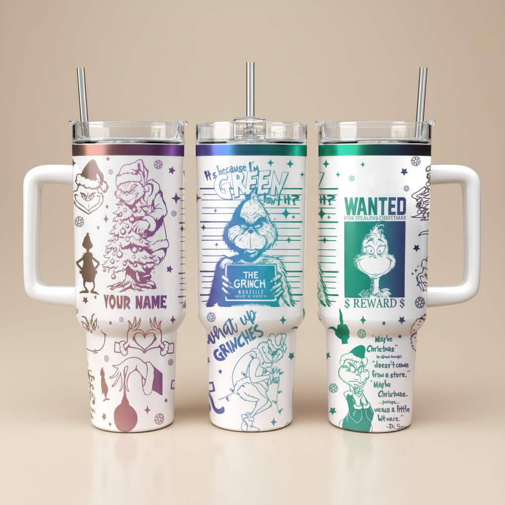 Wanted Grinch Tumbler, Funny Christmas Engraved Tumbler, Holiday Gift for Grinch Fans, Christmas Gift