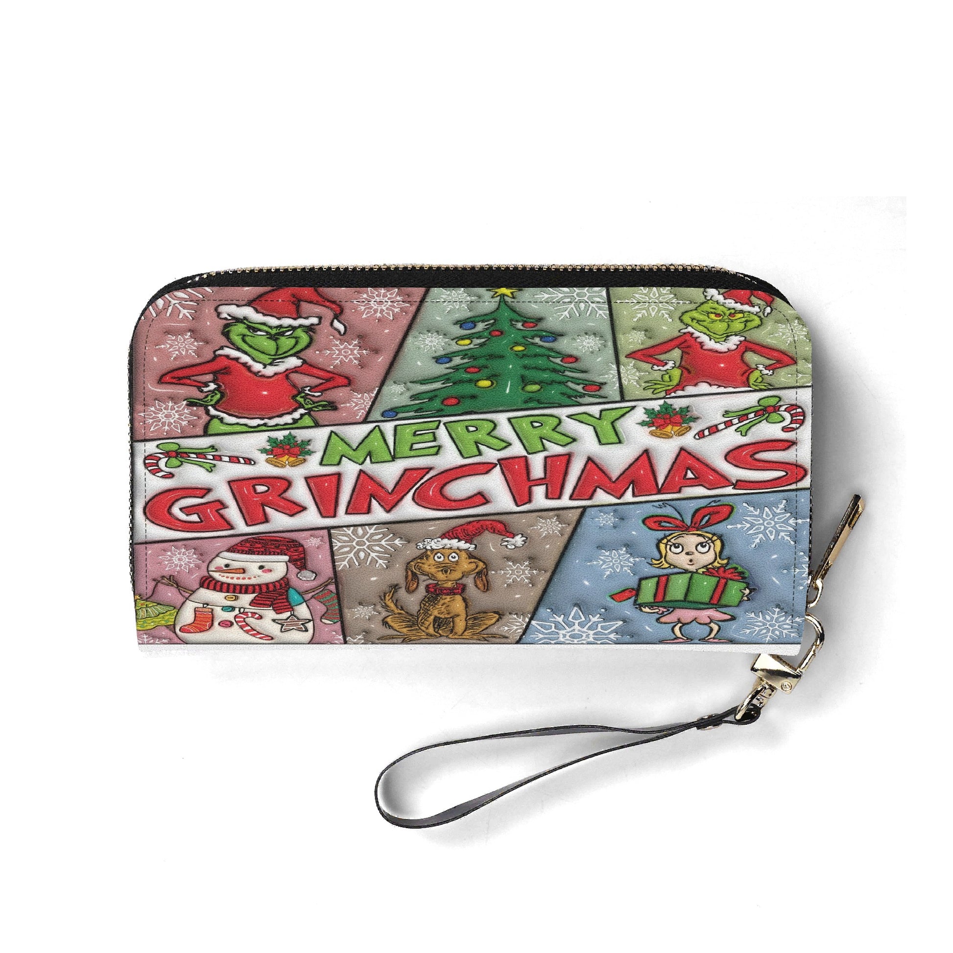 Merry Grinchmas Christmas HandBag, Snowflake Pattern Purse, Festive Winter Leather Bag, Funny Holiday Gift for Her