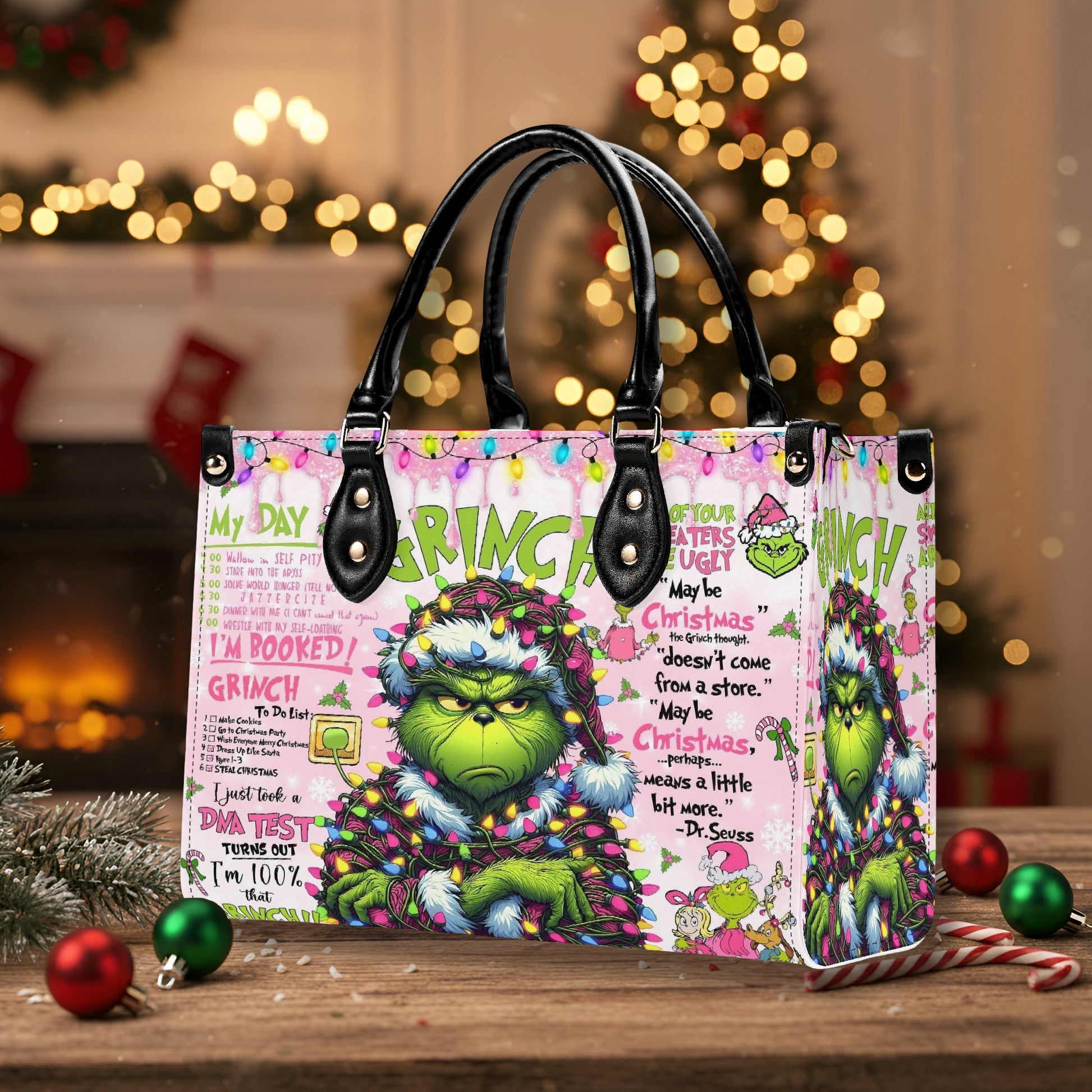 Pink Grinch Diva HandBag, Funny Christmas Purse, Grinch Holiday Handbag, Festive Gift Bag for Women, Whoville Style