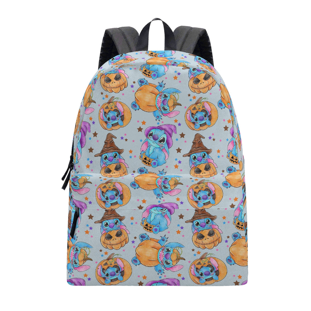 Stitch Halloween Backpack, Pumpkin Magic Witch Hat Print, Cute Spooky Bag for October Fans BPGR22