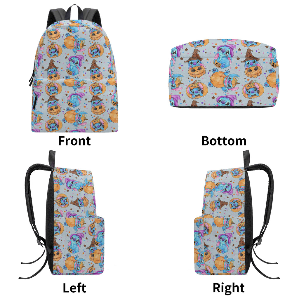 Stitch Halloween Backpack, Pumpkin Magic Witch Hat Print, Cute Spooky Bag for October Fans BPGR22