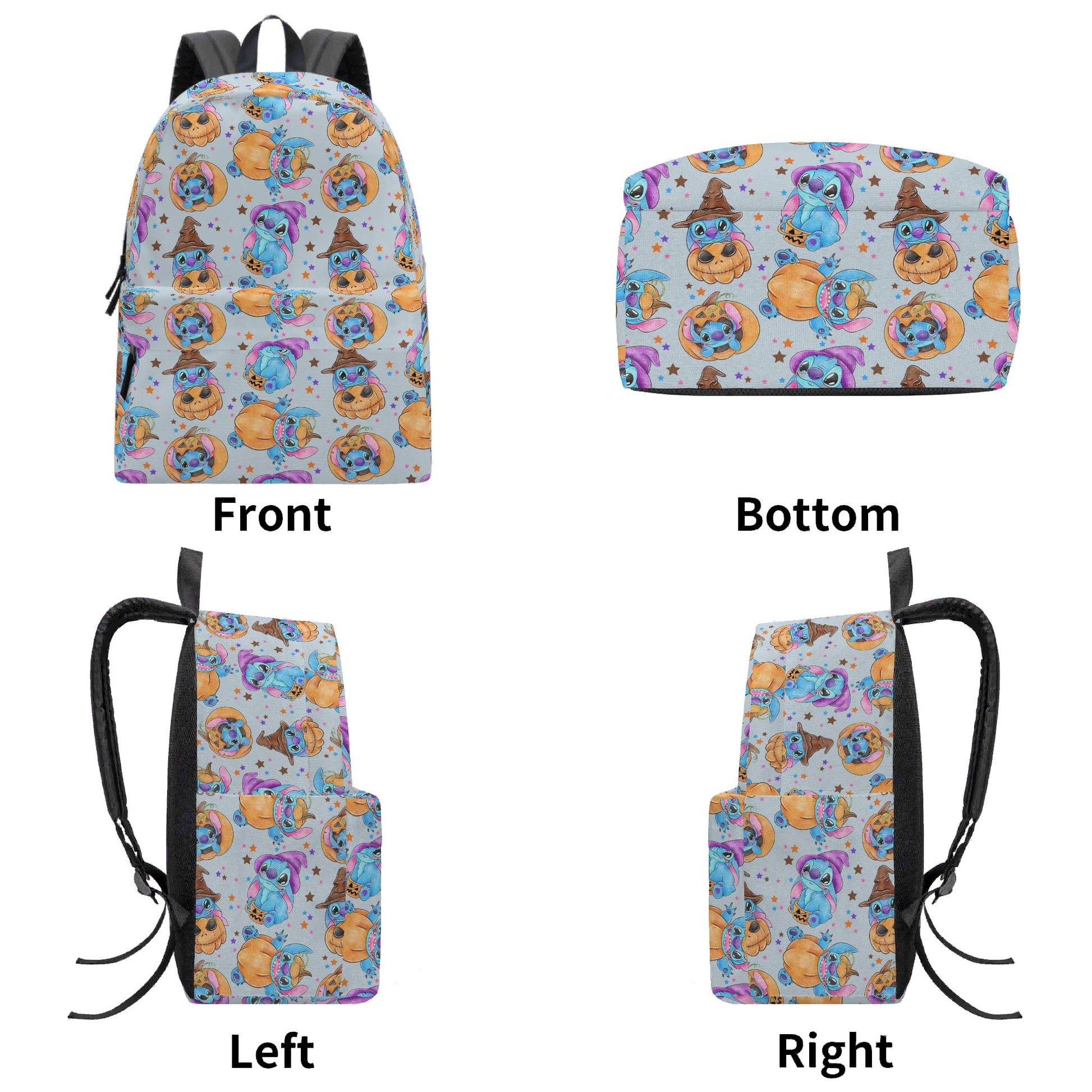 Stitch Halloween Backpack, Pumpkin Magic Witch Hat Print, Cute Spooky Bag for October Fans BPGR22