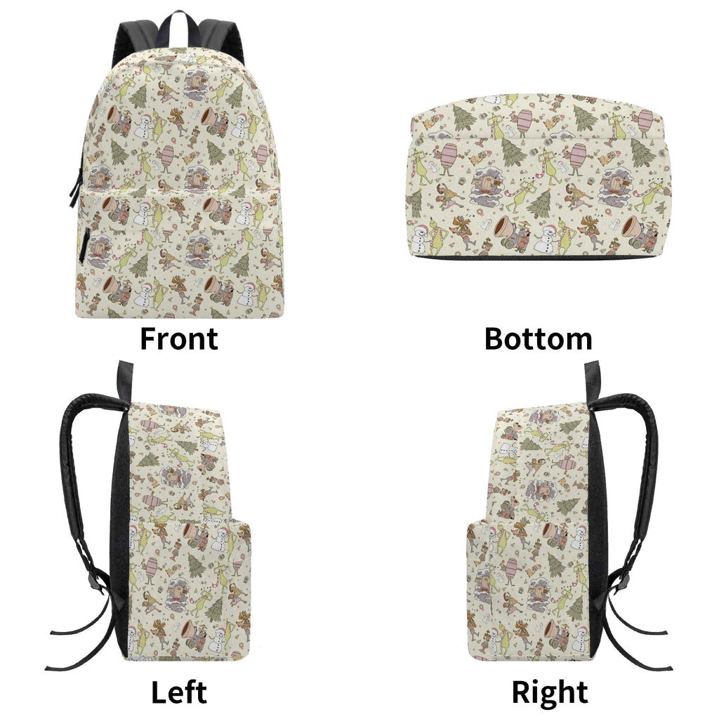 Grinch Village Scene Backpack, Vintage Christmas Pattern, Cozy Holiday Gift, Winter Travel School Bags BPGR43