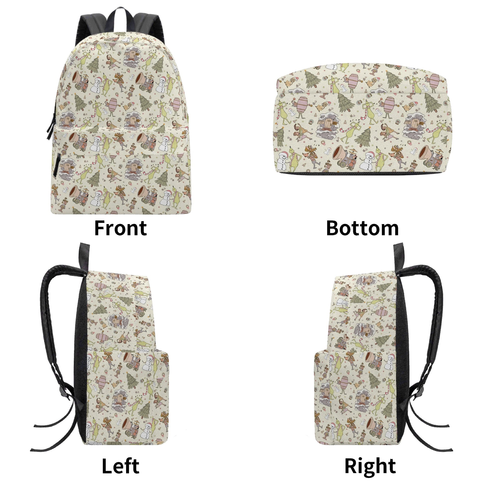 Grinch Village Scene Backpack, Vintage Christmas Pattern, Cozy Holiday Gift, Winter Travel School Bags BPGR43