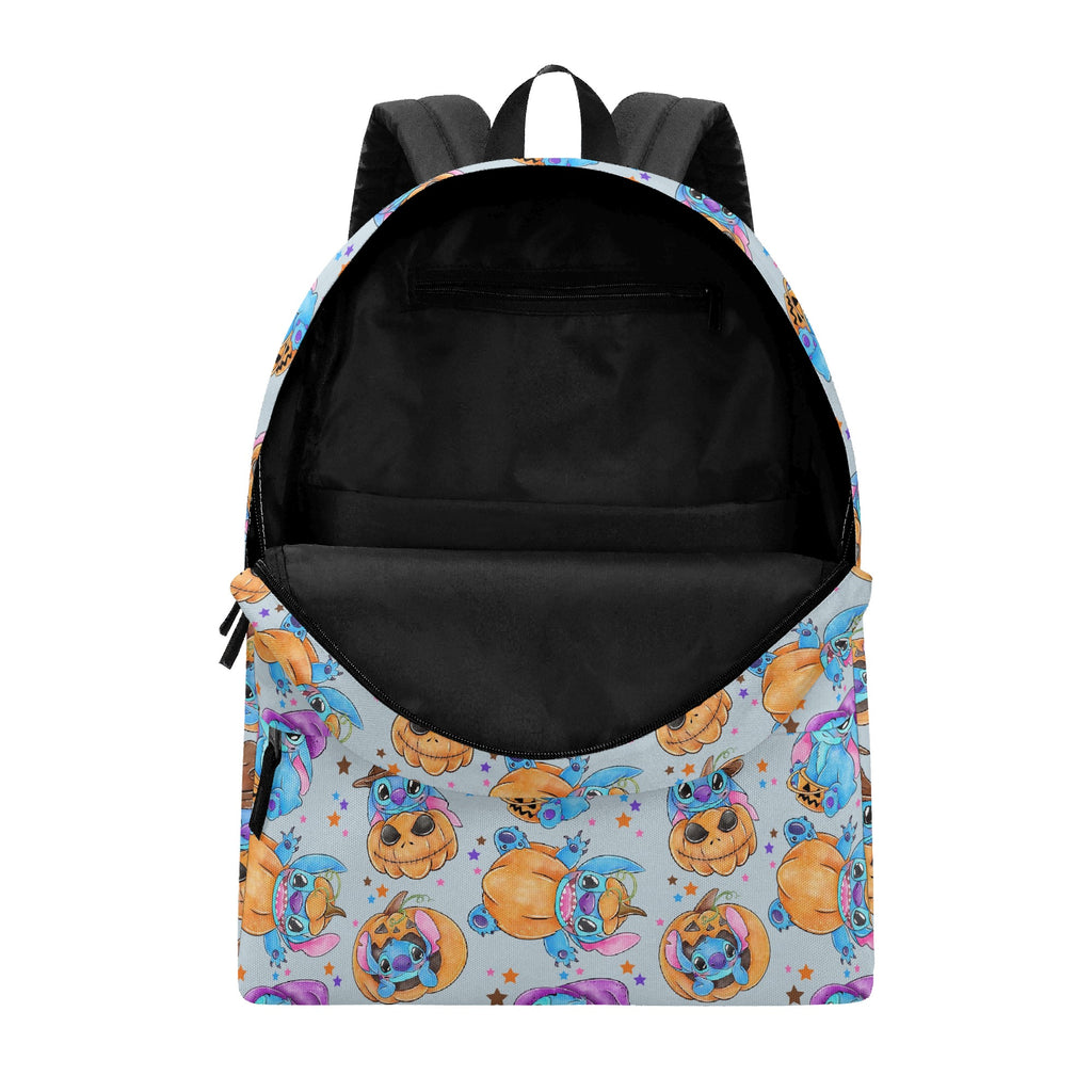 Stitch Halloween Backpack, Pumpkin Magic Witch Hat Print, Cute Spooky Bag for October Fans BPGR22