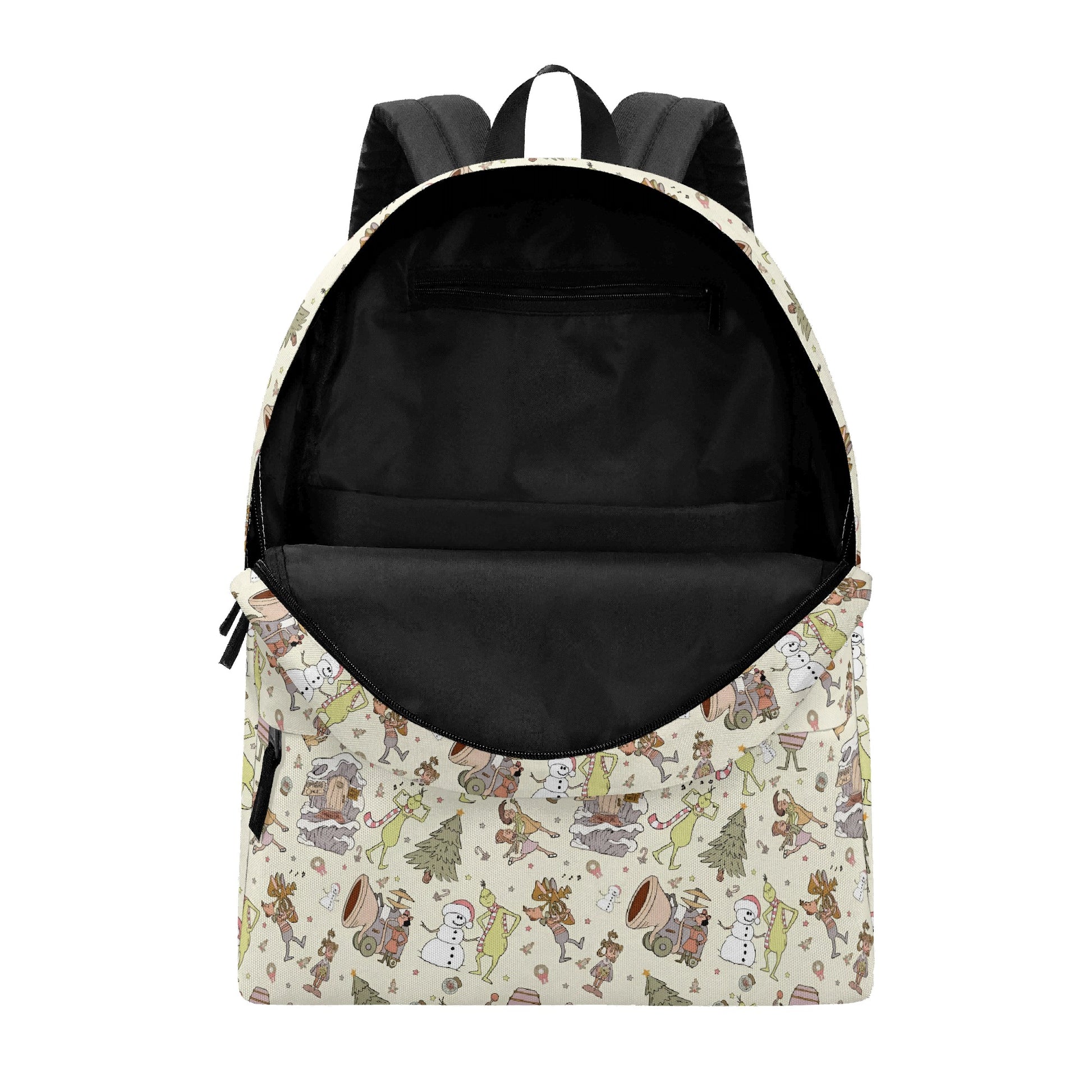 Grinch Village Scene Backpack, Vintage Christmas Pattern, Cozy Holiday Gift, Winter Travel School Bags BPGR43