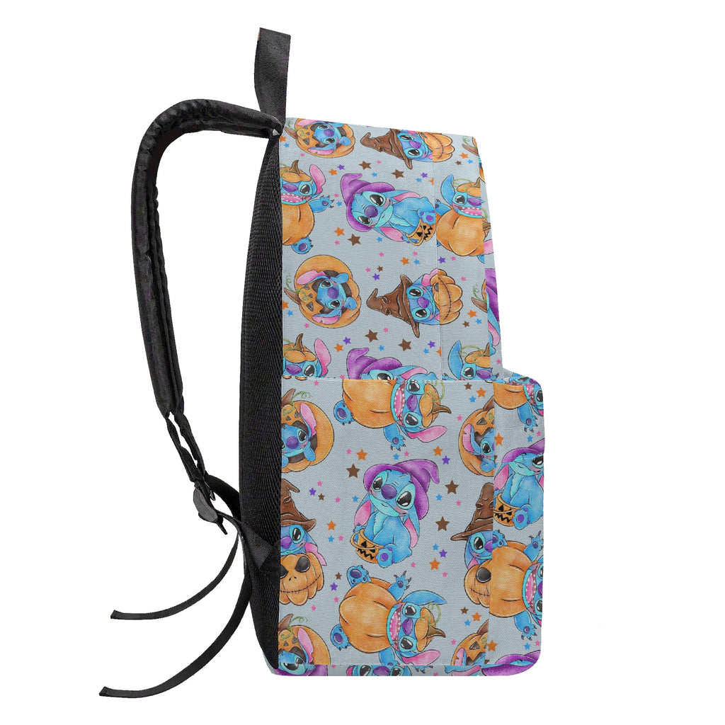 Stitch Halloween Backpack, Pumpkin Magic Witch Hat Print, Cute Spooky Bag for October Fans BPGR22