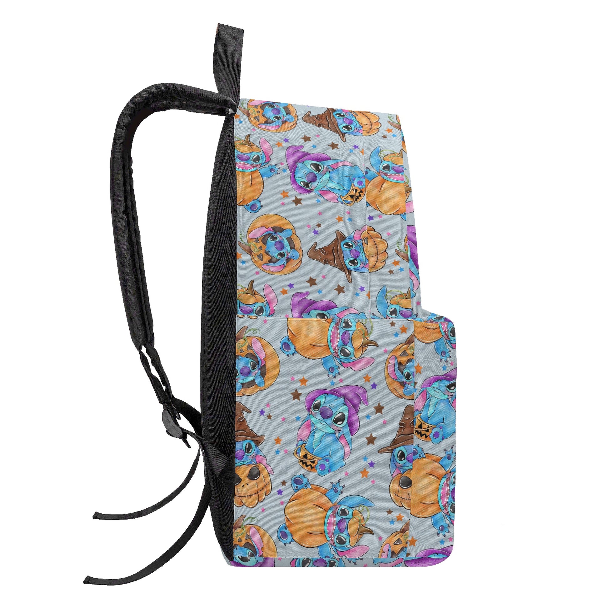 Stitch Halloween Backpack, Pumpkin Magic Witch Hat Print, Cute Spooky Bag for October Fans BPGR22