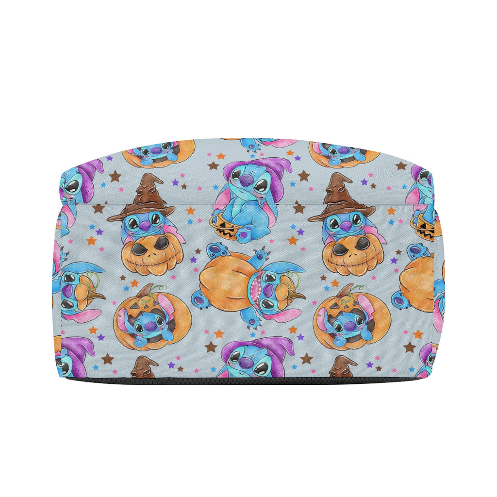 Stitch Halloween Backpack, Pumpkin Magic Witch Hat Print, Cute Spooky Bag for October Fans BPGR22