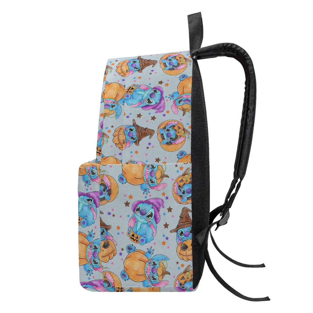 Stitch Halloween Backpack, Pumpkin Magic Witch Hat Print, Cute Spooky Bag for October Fans BPGR22