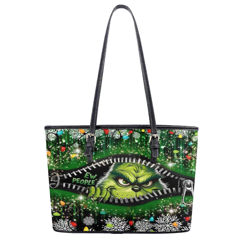 Grinch Santa HandBag, Funny Christmas Leather Bag, Retro Holiday Purse, Whoville Themed Gift Bag, Festive Winter Accessory
