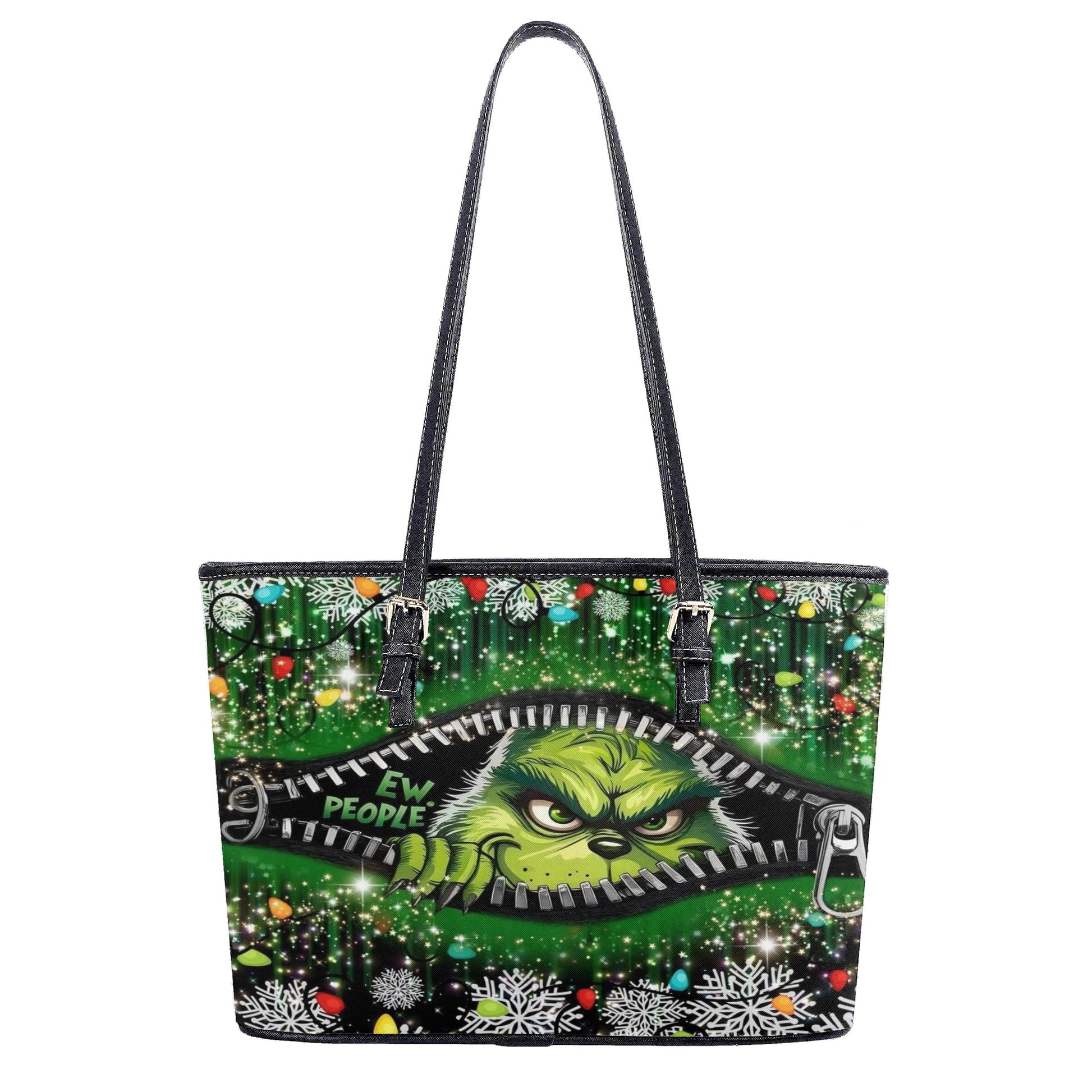 Grinch Santa HandBag, Funny Christmas Leather Bag, Retro Holiday Purse, Whoville Themed Gift Bag, Festive Winter Accessory