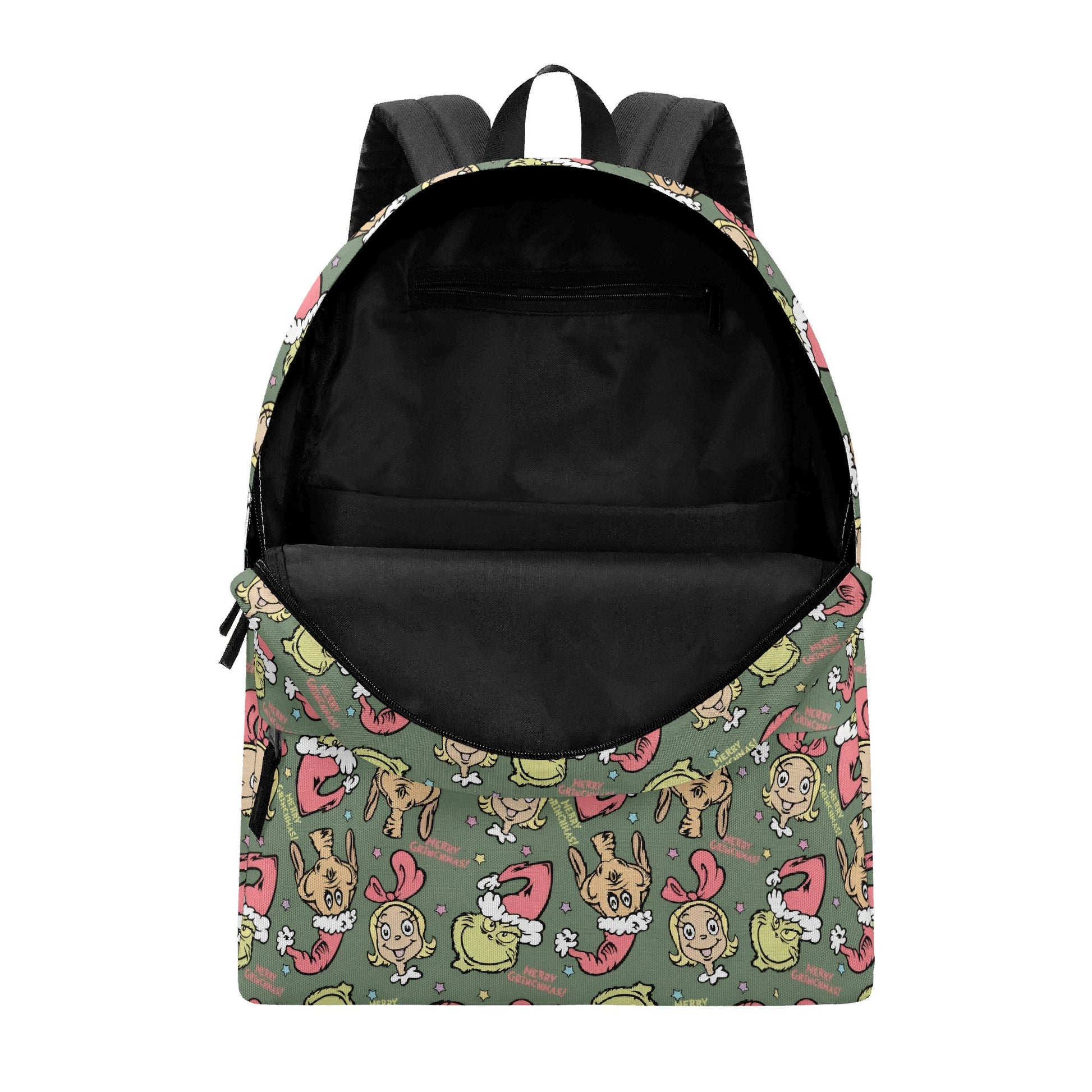 Grinch Green Backpack, Cute Character Pattern, Retro Holiday Bag, Funny Christmas Gift, Travel School Backpack BPGR44