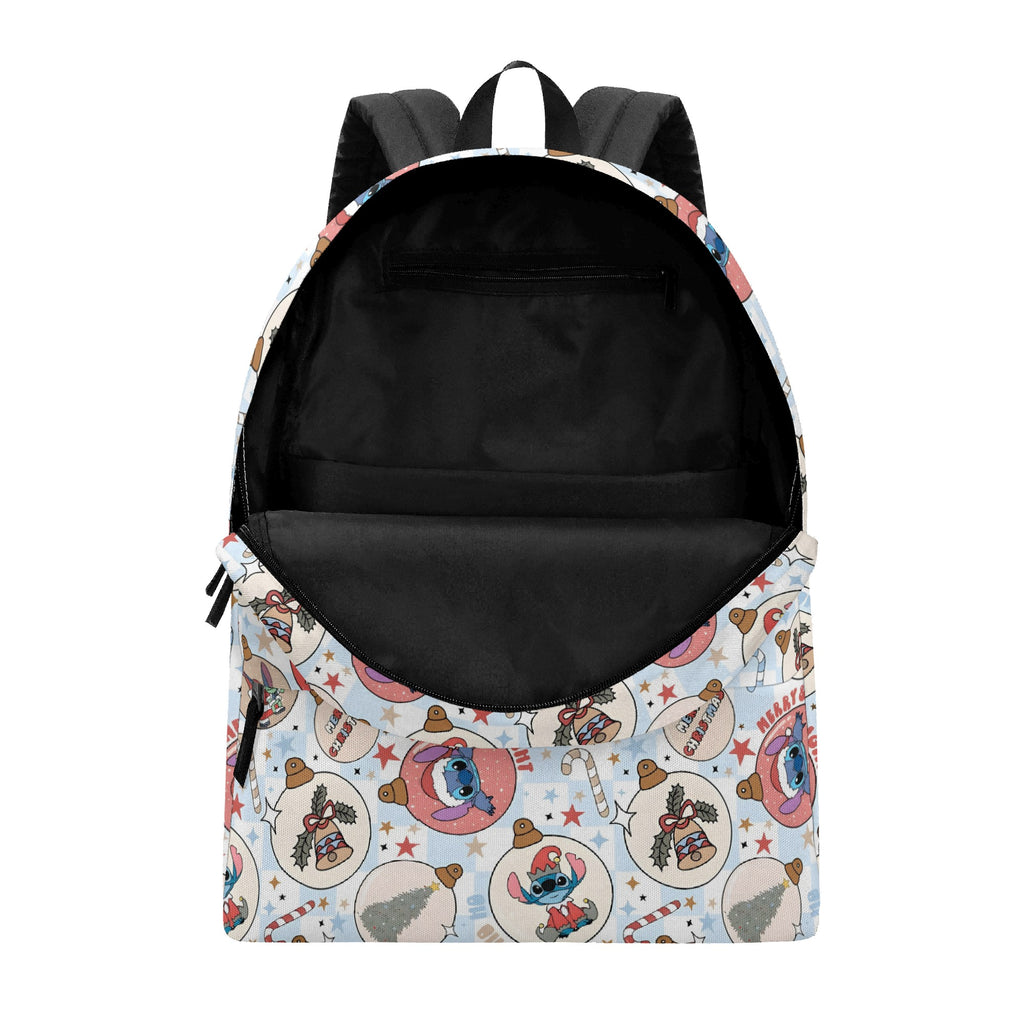 Stitch Christmas Backpack, Ornament Print Holiday Bag, Merry & Bright Cartoon Gift Idea BPGR23