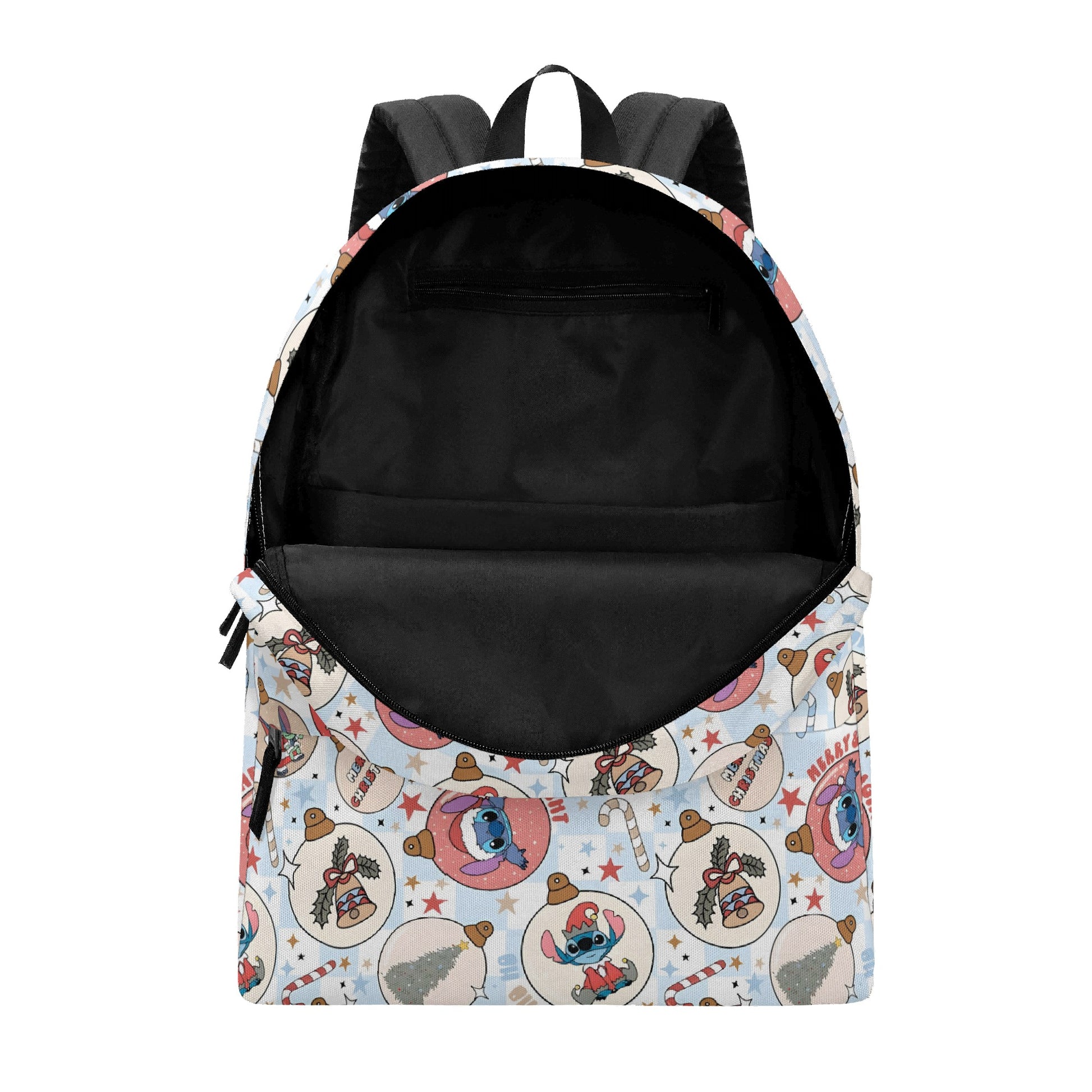 Stitch Christmas Backpack, Ornament Print Holiday Bag, Merry & Bright Cartoon Gift Idea BPGR23