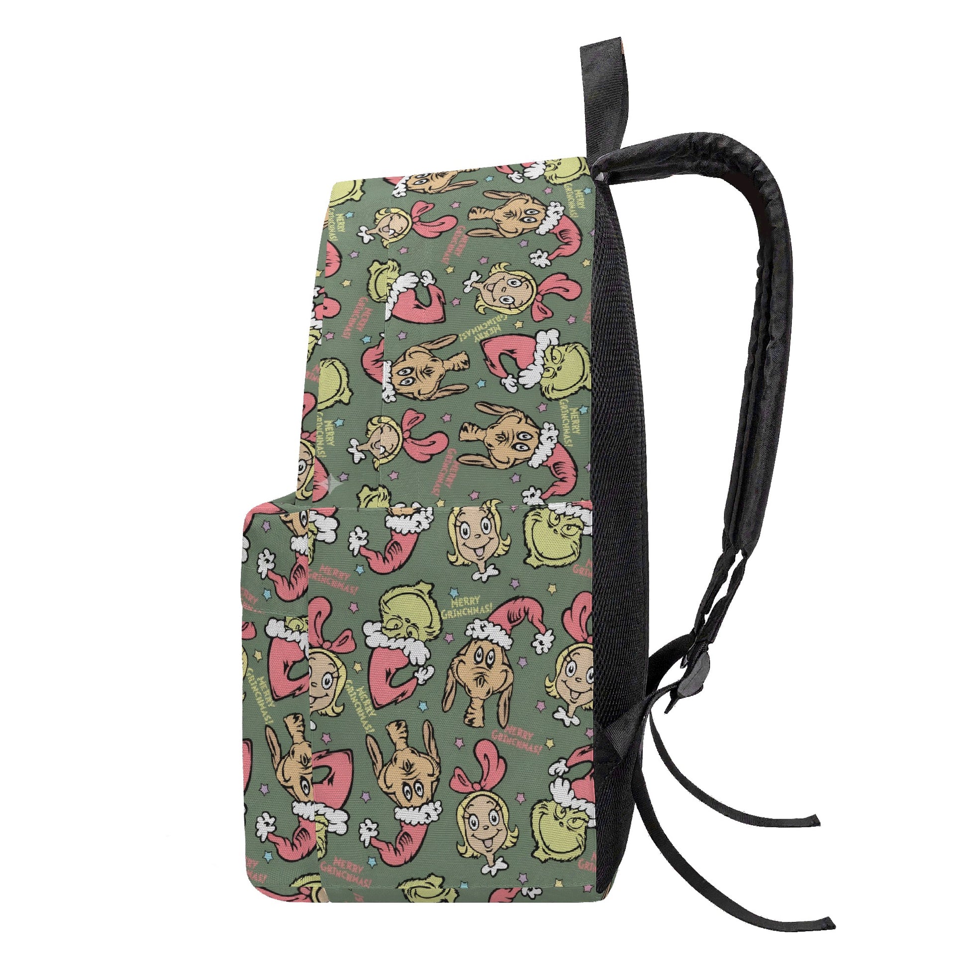 Grinch Green Backpack, Cute Character Pattern, Retro Holiday Bag, Funny Christmas Gift, Travel School Backpack BPGR44