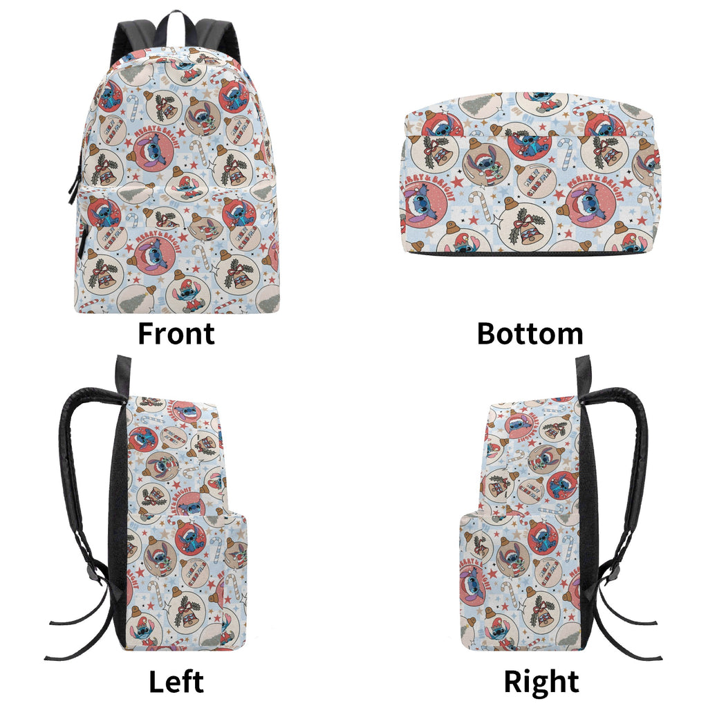 Stitch Christmas Backpack, Ornament Print Holiday Bag, Merry & Bright Cartoon Gift Idea BPGR23