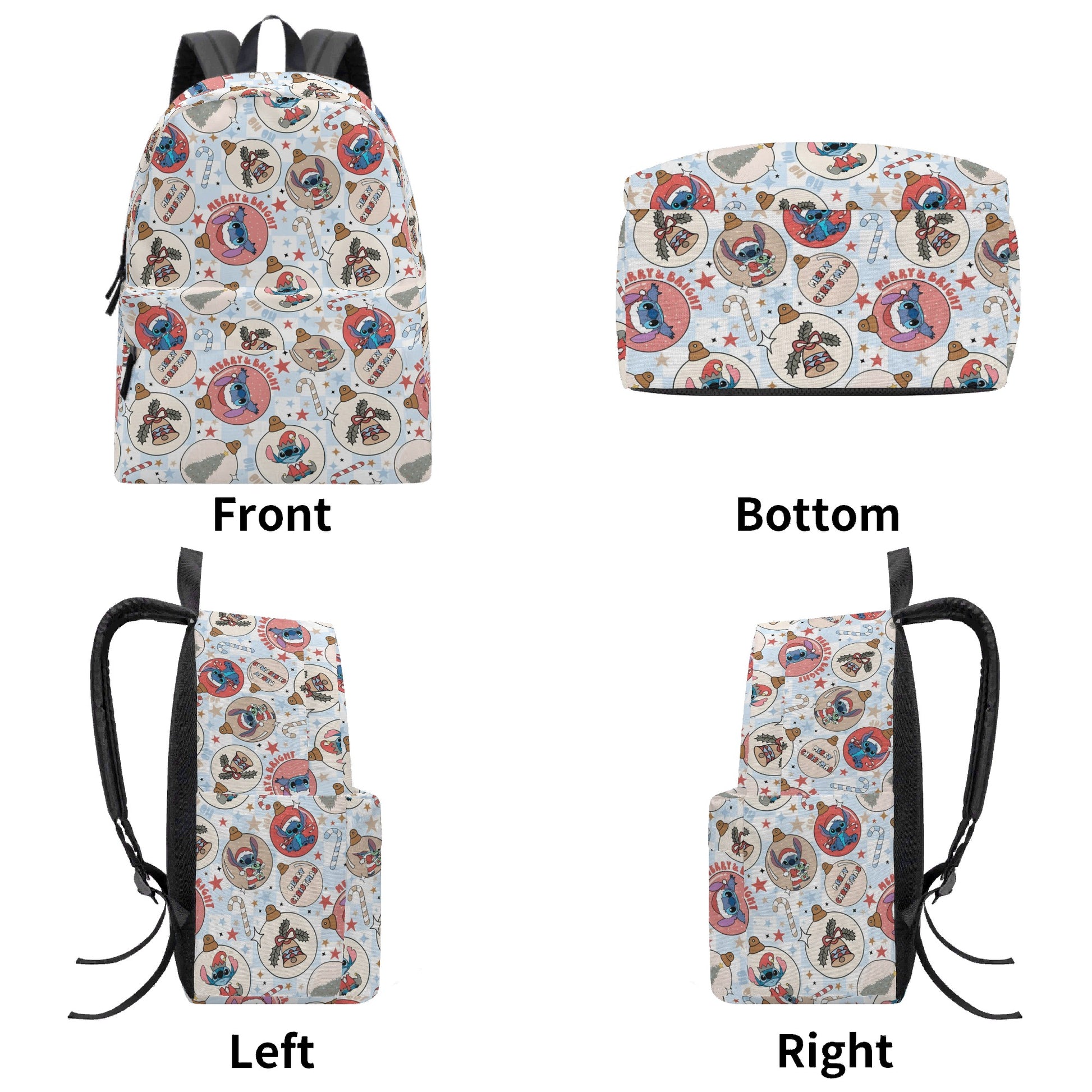 Stitch Christmas Backpack, Ornament Print Holiday Bag, Merry & Bright Cartoon Gift Idea BPGR23