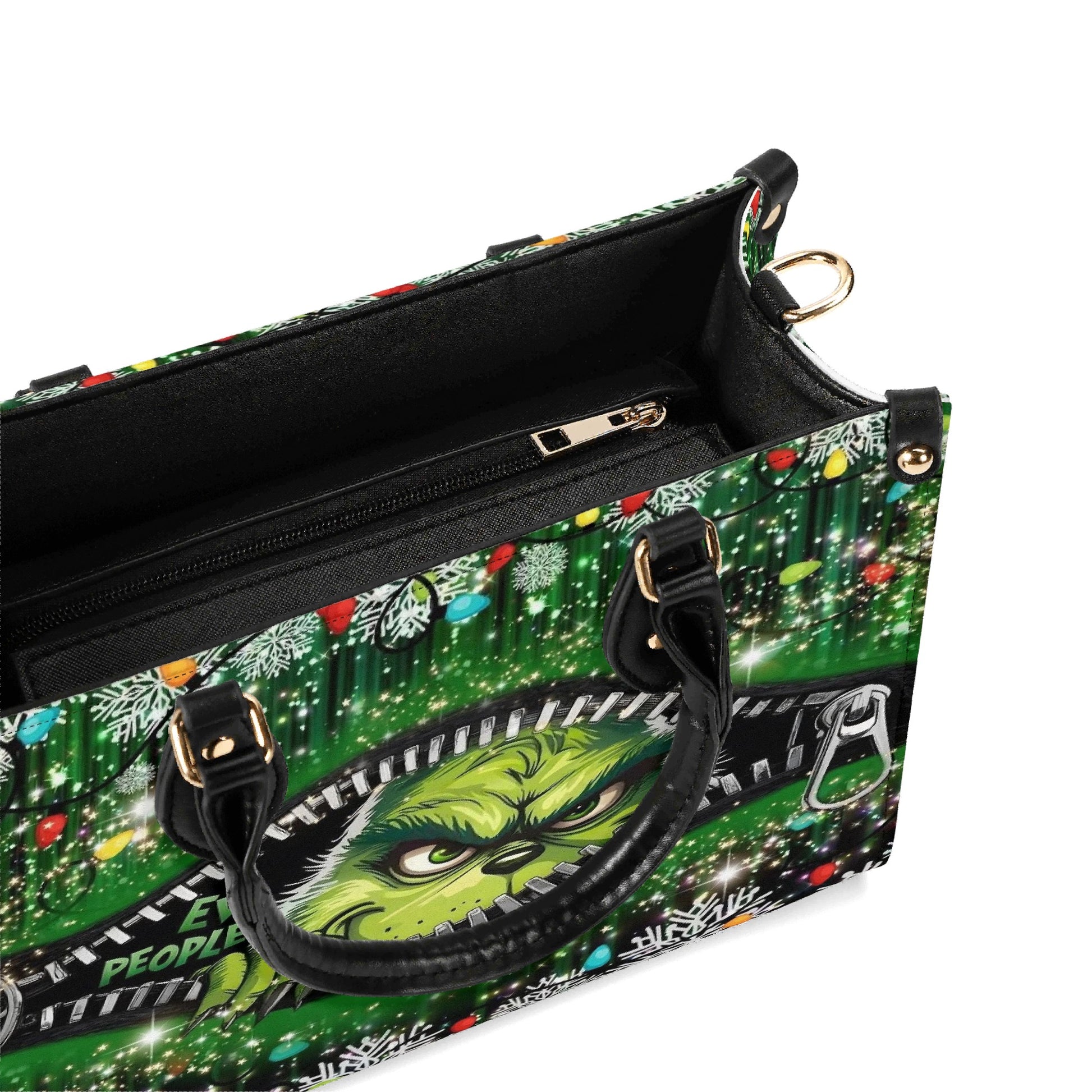 Grinch Santa HandBag, Funny Christmas Leather Bag, Retro Holiday Purse, Whoville Themed Gift Bag, Festive Winter Accessory