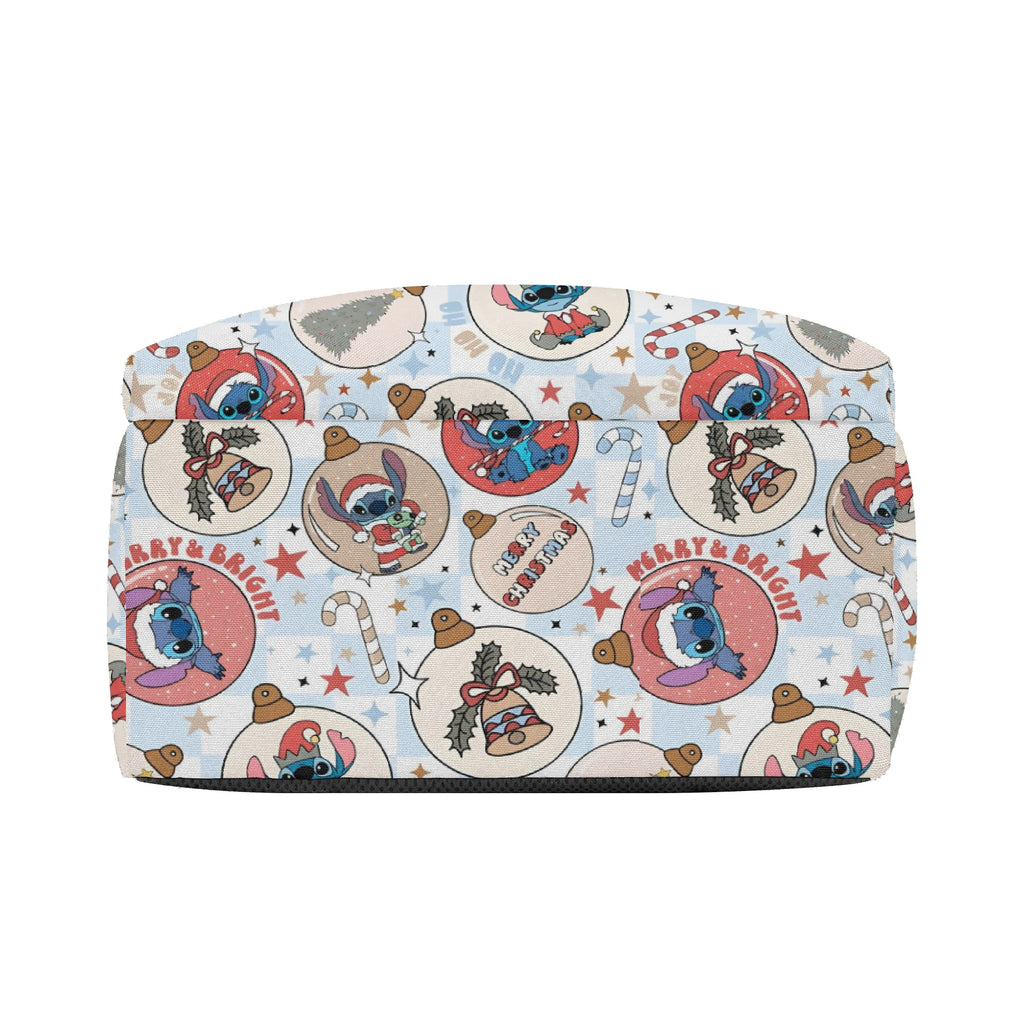 Stitch Christmas Backpack, Ornament Print Holiday Bag, Merry & Bright Cartoon Gift Idea BPGR23