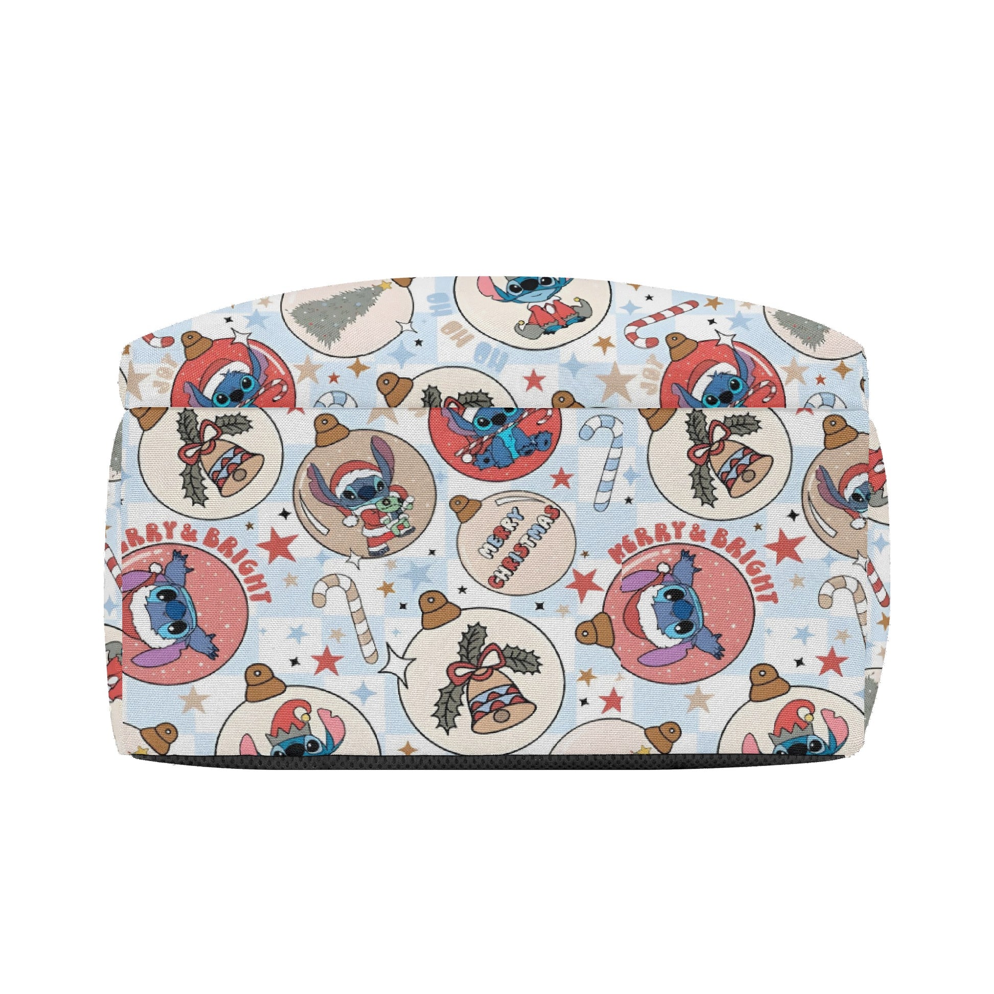 Stitch Christmas Backpack, Ornament Print Holiday Bag, Merry & Bright Cartoon Gift Idea BPGR23