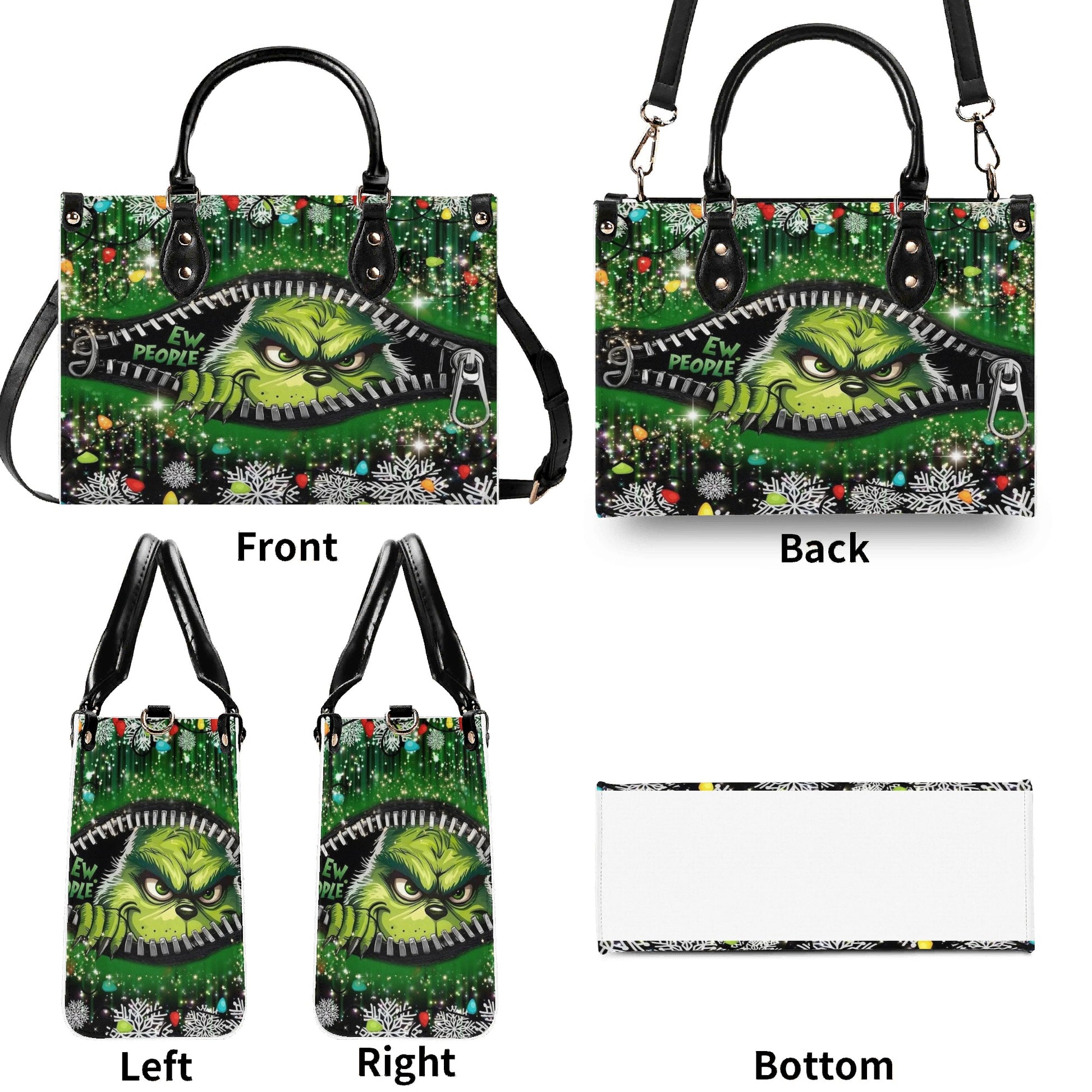Grinch Santa HandBag, Funny Christmas Leather Bag, Retro Holiday Purse, Whoville Themed Gift Bag, Festive Winter Accessory