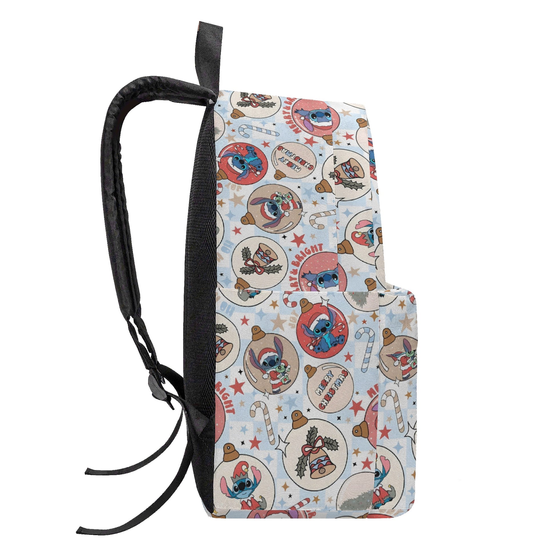Stitch Christmas Backpack, Ornament Print Holiday Bag, Merry & Bright Cartoon Gift Idea BPGR23