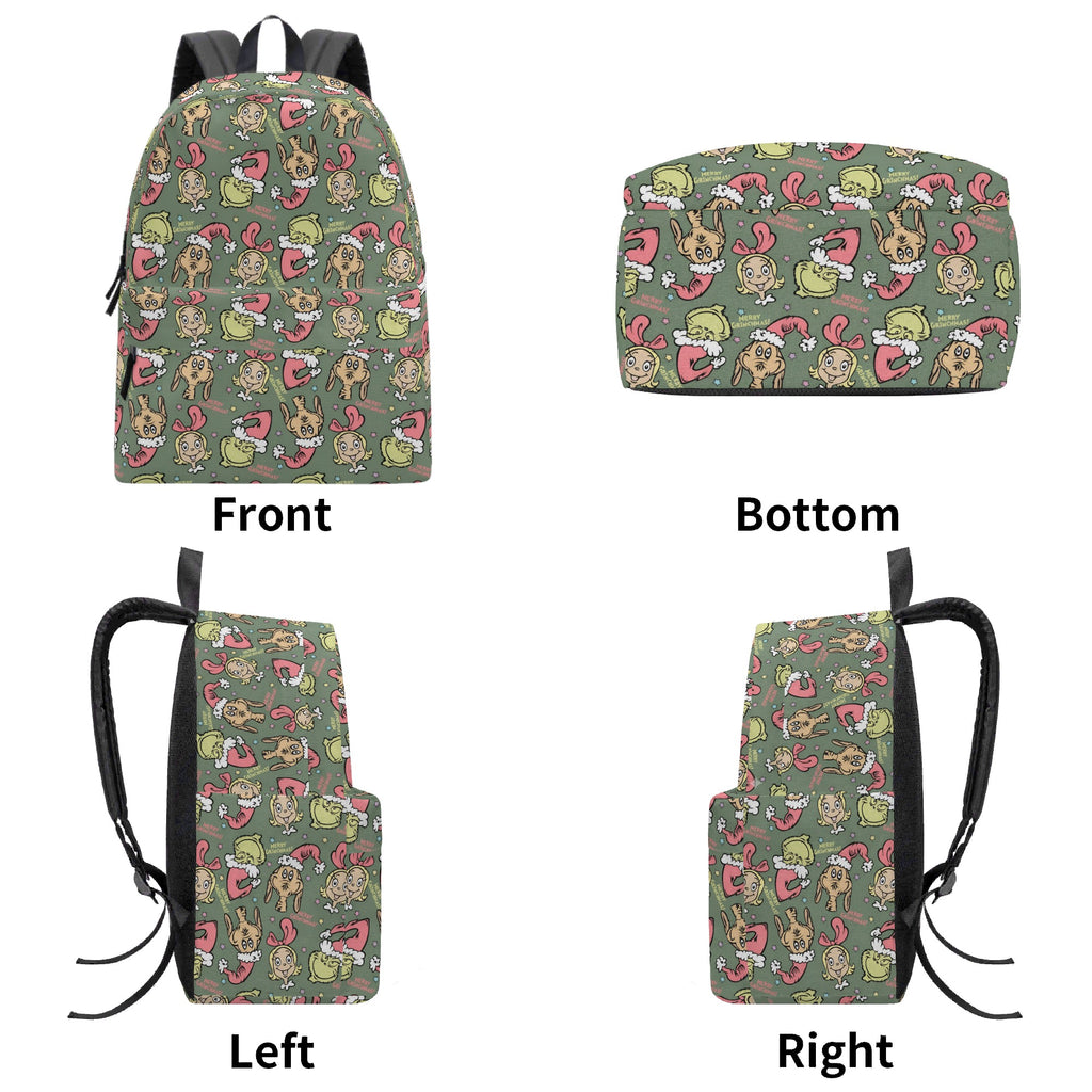 Grinch Green Backpack, Cute Character Pattern, Retro Holiday Bag, Funny Christmas Gift, Travel School Backpack BPGR44