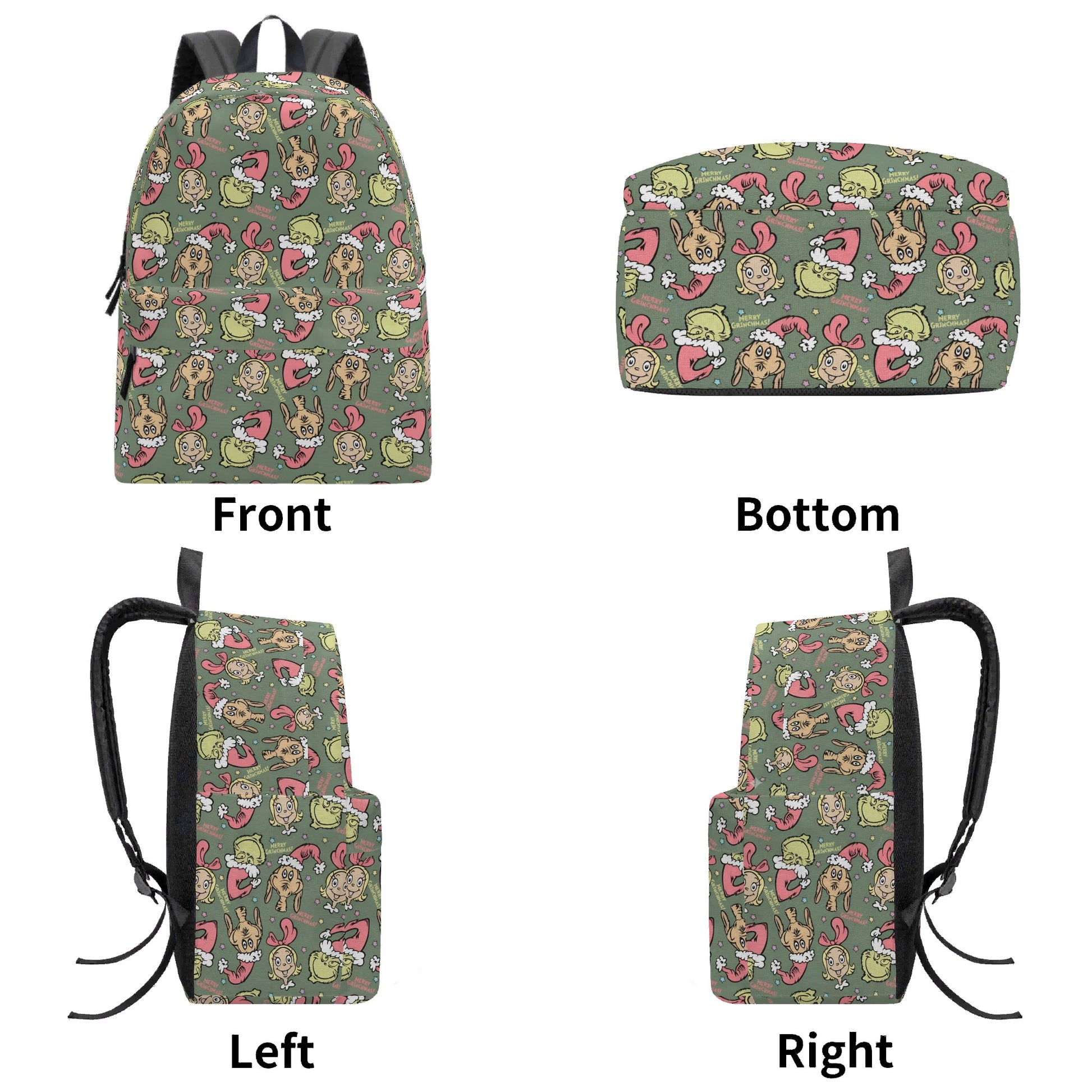 Grinch Green Backpack, Cute Character Pattern, Retro Holiday Bag, Funny Christmas Gift, Travel School Backpack BPGR44