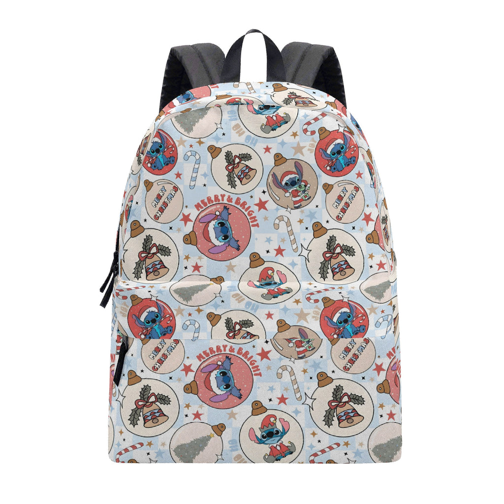 Stitch Christmas Backpack, Ornament Print Holiday Bag, Merry & Bright Cartoon Gift Idea BPGR23