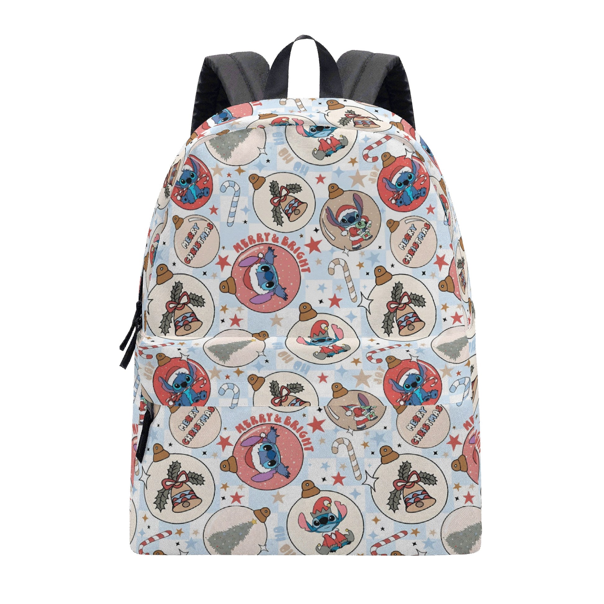 Stitch Christmas Backpack, Ornament Print Holiday Bag, Merry & Bright Cartoon Gift Idea BPGR23