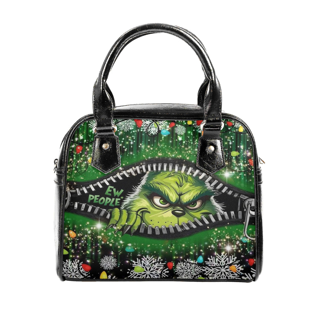 Grinch Santa HandBag, Funny Christmas Leather Bag, Retro Holiday Purse, Whoville Themed Gift Bag, Festive Winter Accessory