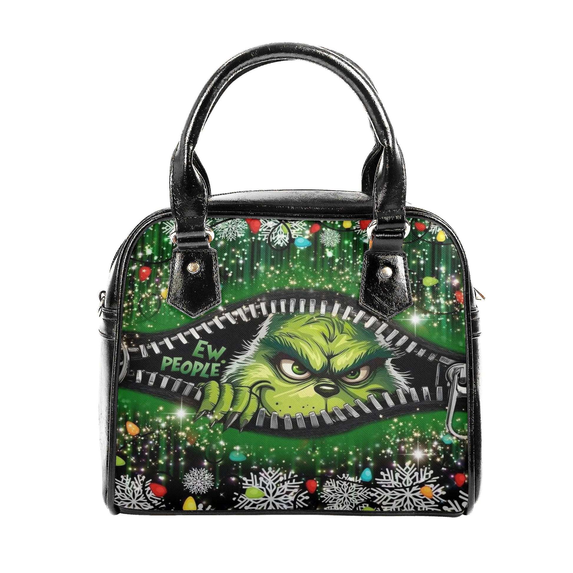 Grinch Santa HandBag, Funny Christmas Leather Bag, Retro Holiday Purse, Whoville Themed Gift Bag, Festive Winter Accessory