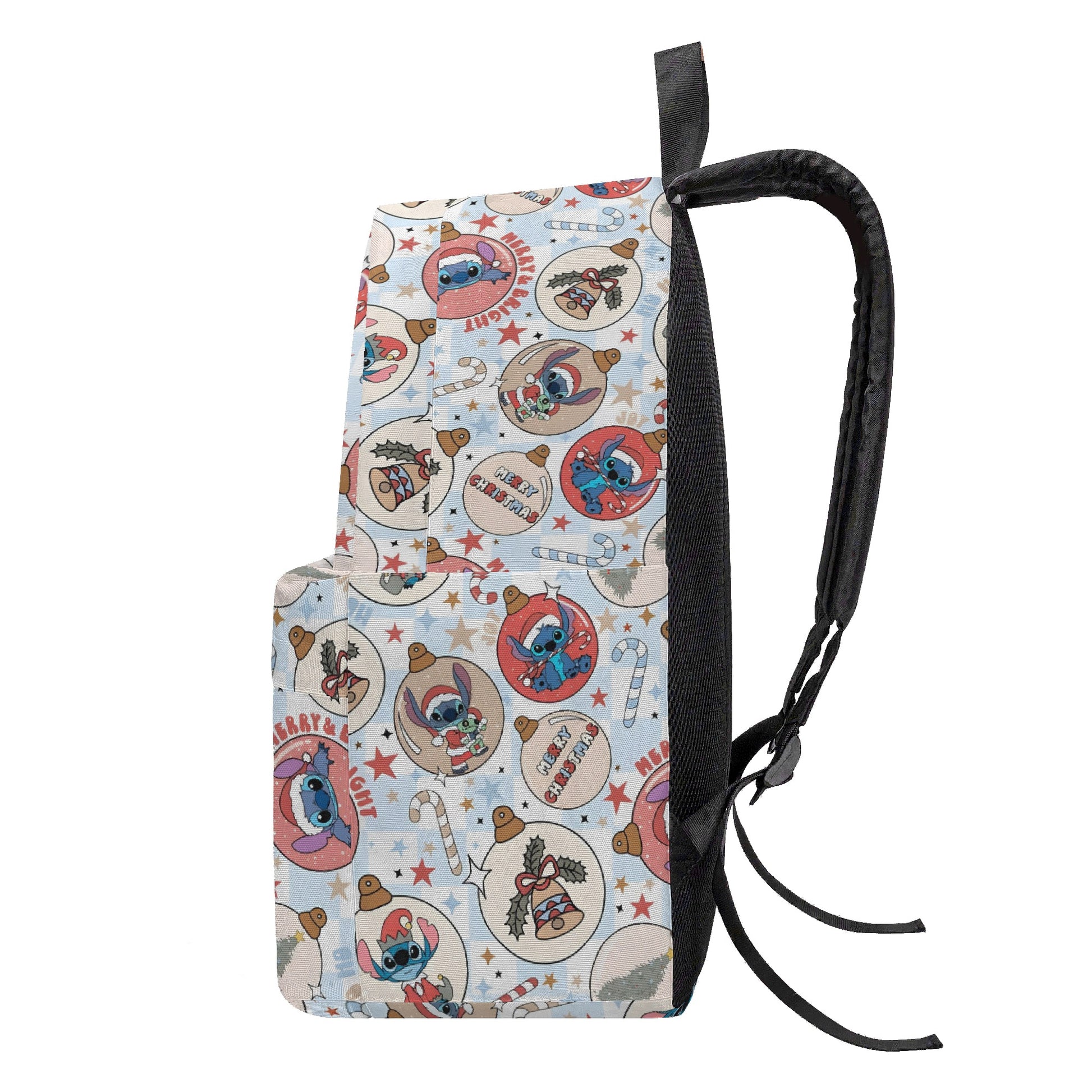 Stitch Christmas Backpack, Ornament Print Holiday Bag, Merry & Bright Cartoon Gift Idea BPGR23