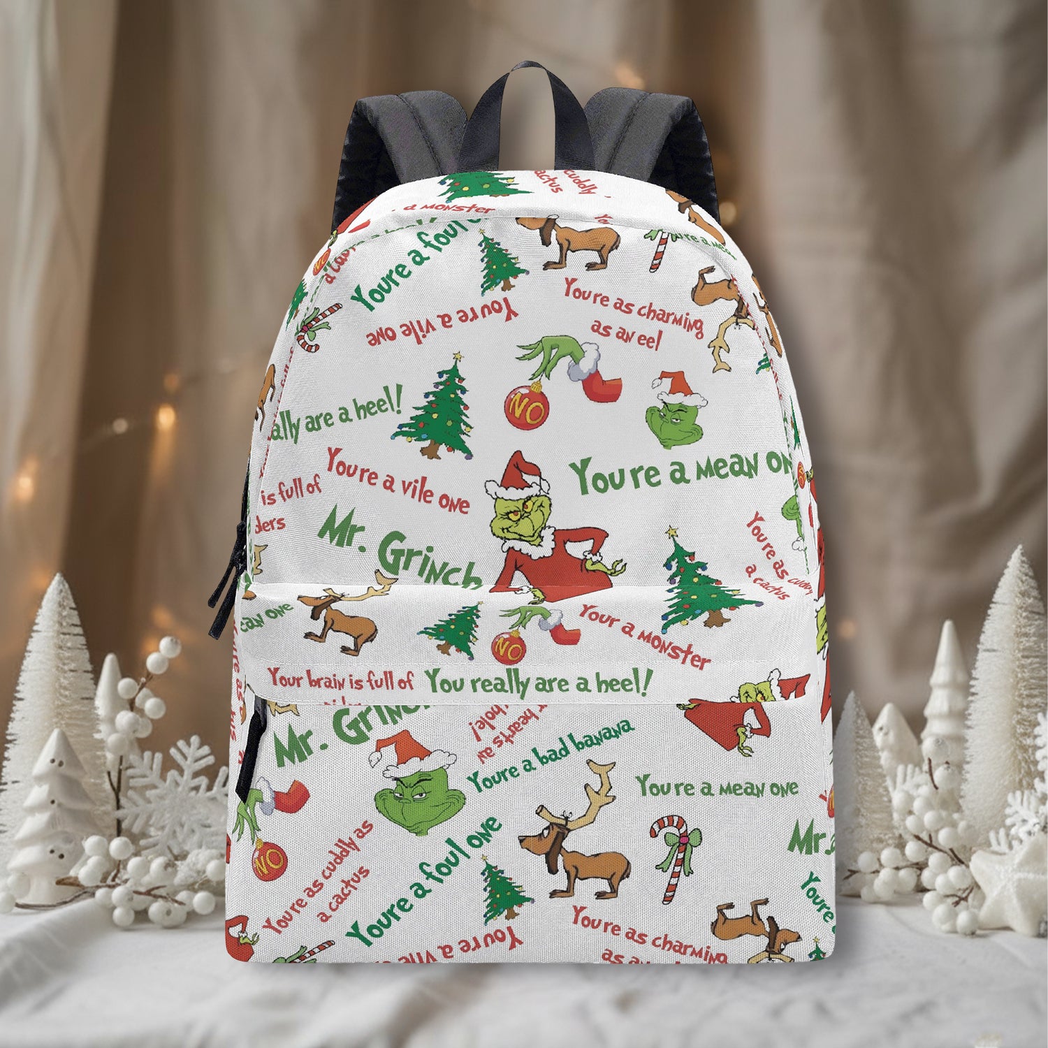 Mr. Grinch Backpack, Classic Quote Pattern, Retro Christmas Bag, Funny Holiday Gift, Travel School Backpack BPGR45