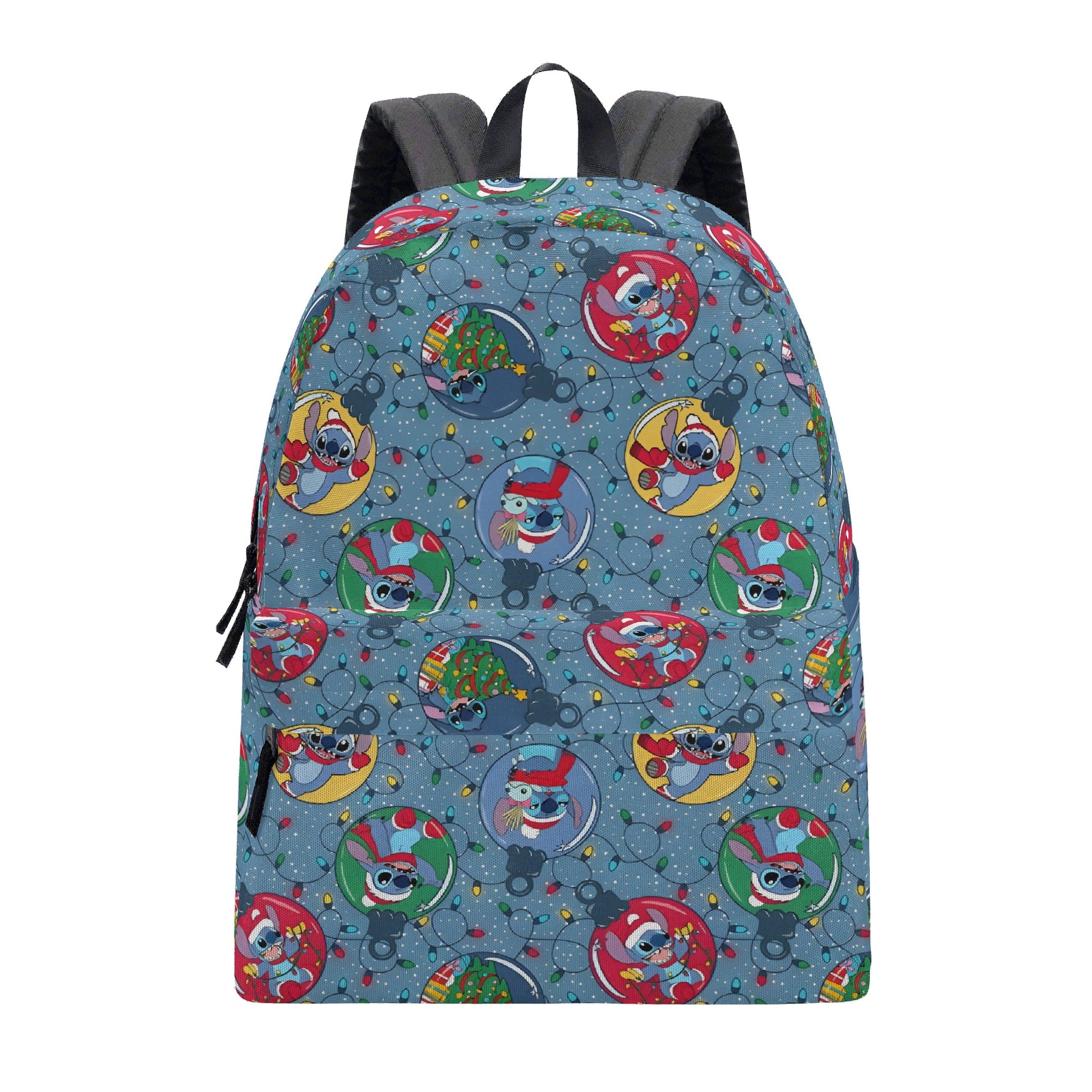 Stitch Holiday Backpack, Christmas Lights & Ornament Print, Festive Cartoon Gift Bag BPGR24