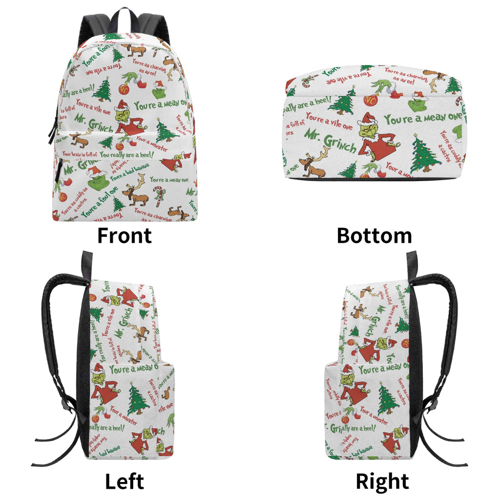 Mr. Grinch Backpack, Classic Quote Pattern, Retro Christmas Bag, Funny Holiday Gift, Travel School Backpack BPGR45