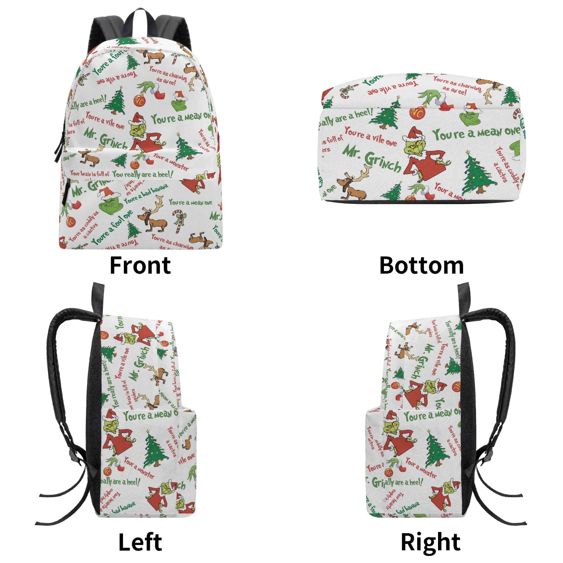 Mr. Grinch Backpack, Classic Quote Pattern, Retro Christmas Bag, Funny Holiday Gift, Travel School Backpack BPGR45