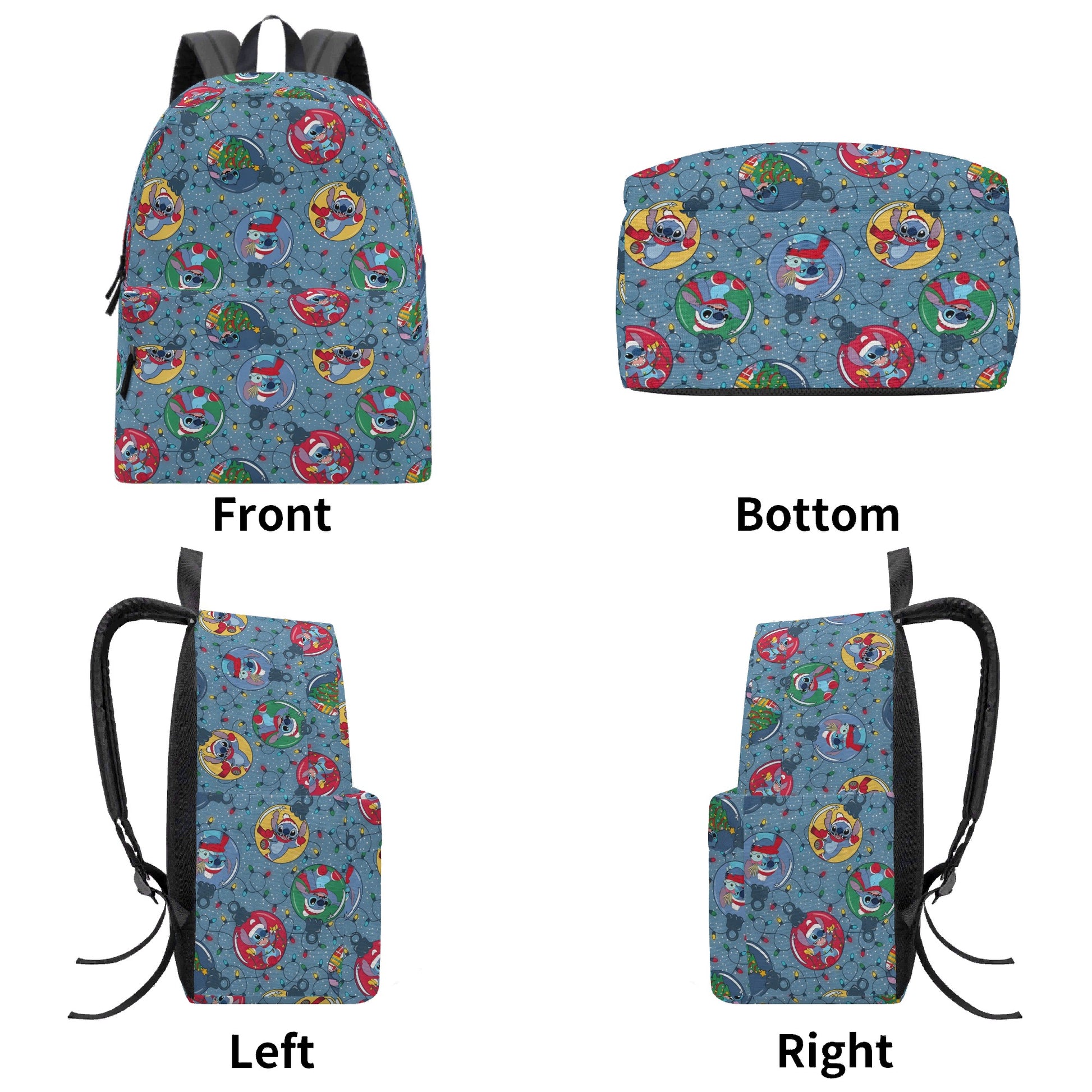 Stitch Holiday Backpack, Christmas Lights & Ornament Print, Festive Cartoon Gift Bag BPGR24