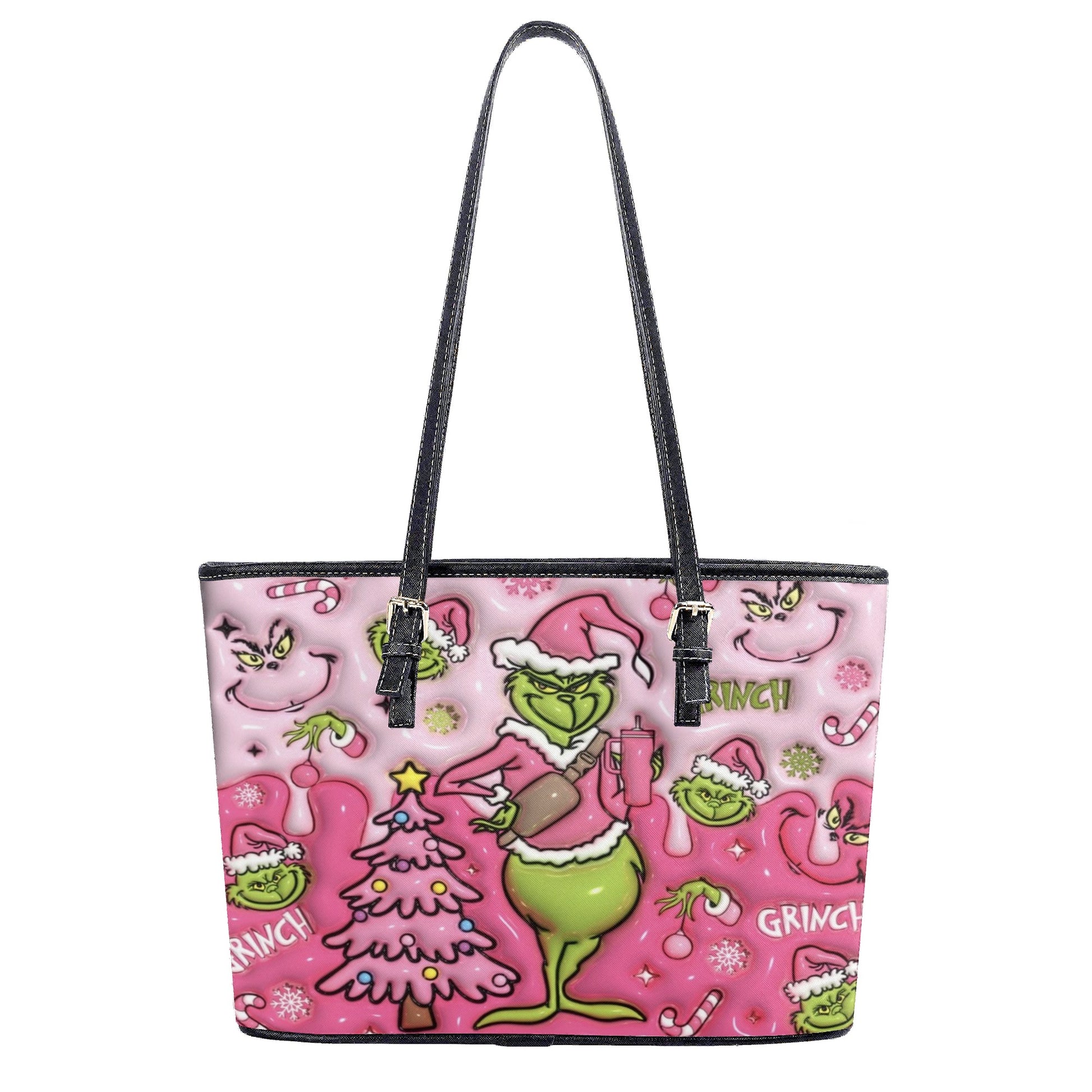 Pink Grinch Coffee HandBag, Grinchmas Leather Bag, Christmas Party Purse, Funny Holiday Gift Bag for Her