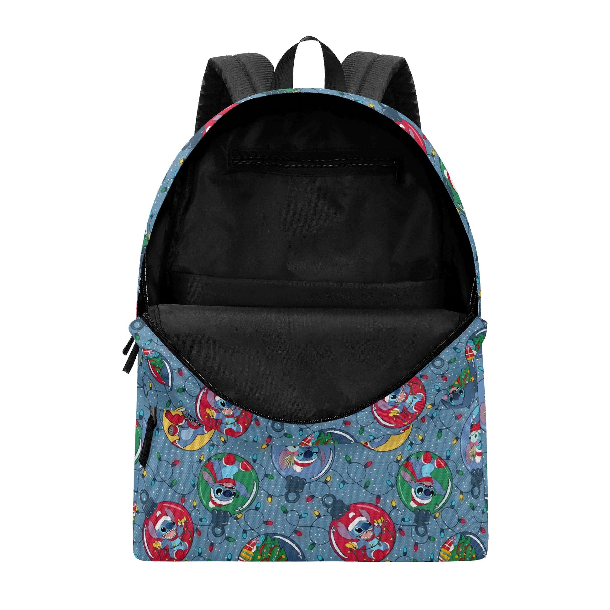 Stitch Holiday Backpack, Christmas Lights & Ornament Print, Festive Cartoon Gift Bag BPGR24