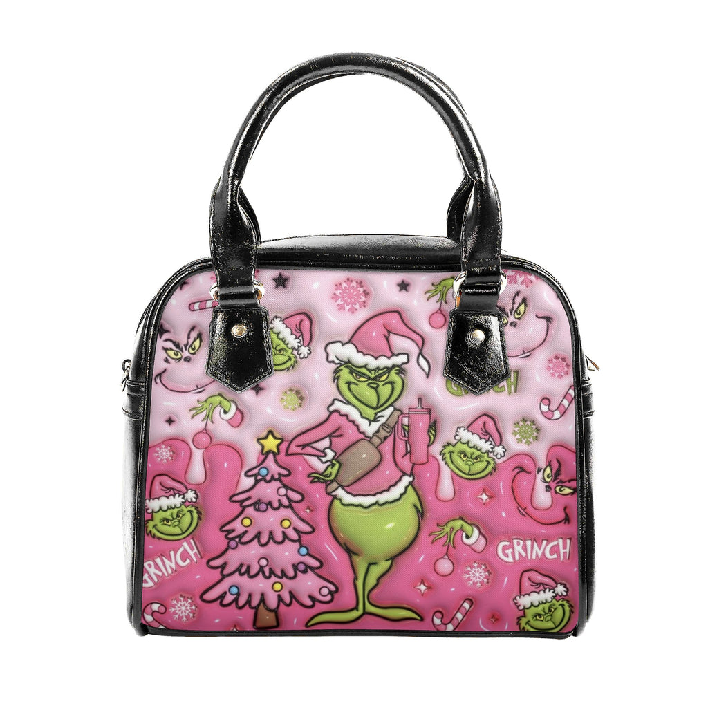 Pink Grinch Coffee HandBag, Grinchmas Leather Bag, Christmas Party Purse, Funny Holiday Gift Bag for Her