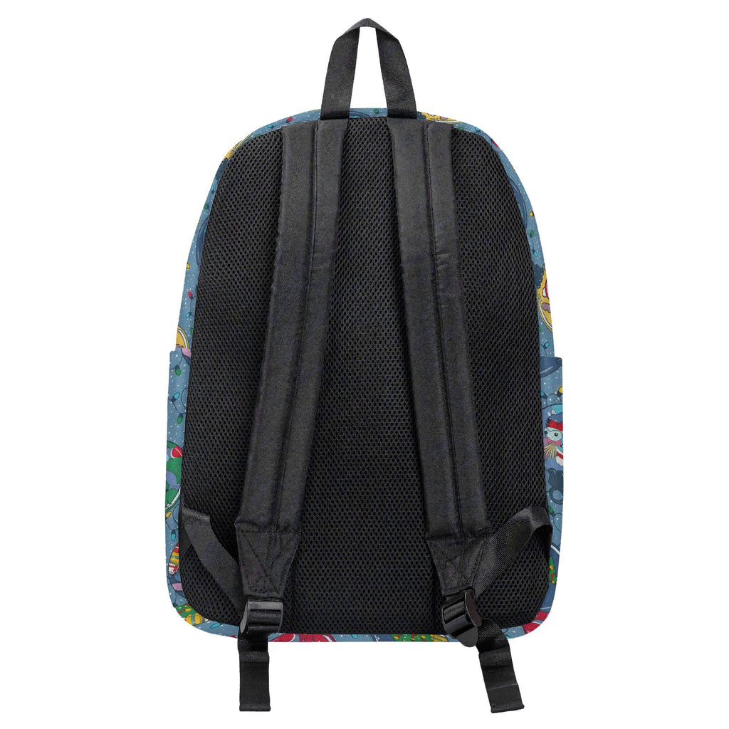 Stitch Holiday Backpack, Christmas Lights & Ornament Print, Festive Cartoon Gift Bag BPGR24