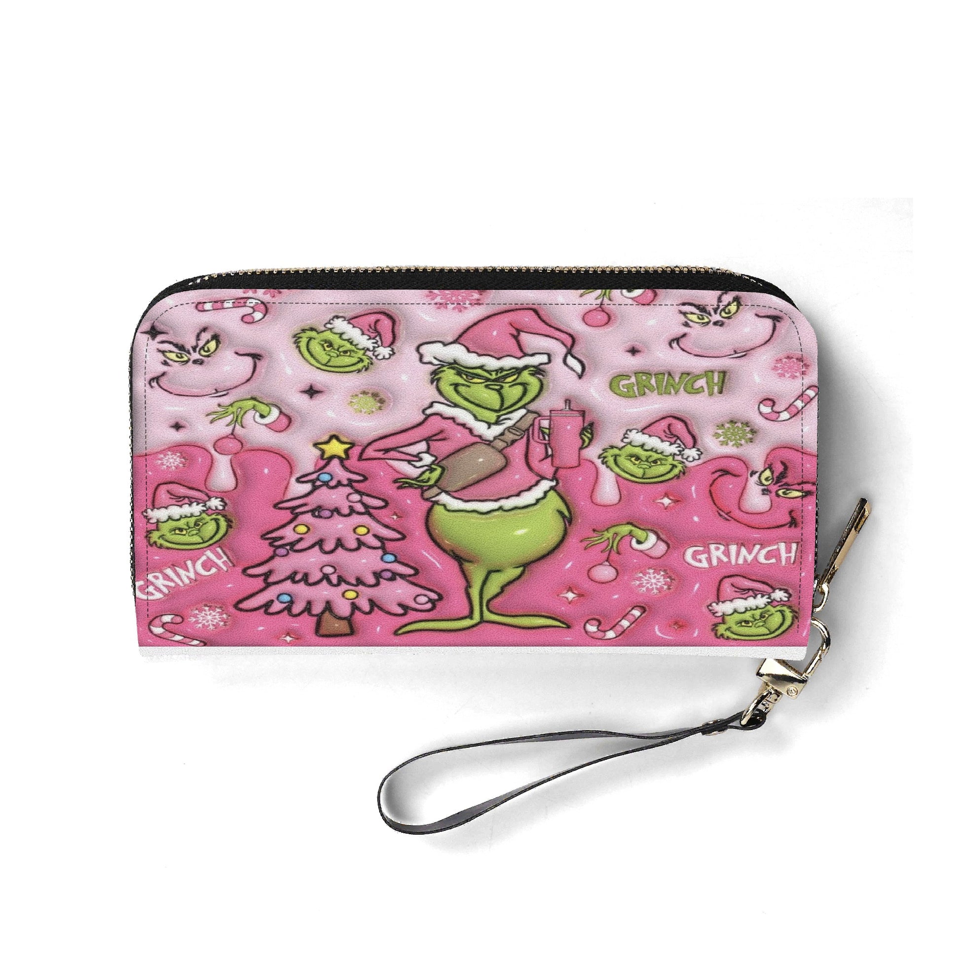 Pink Grinch Coffee HandBag, Grinchmas Leather Bag, Christmas Party Purse, Funny Holiday Gift Bag for Her