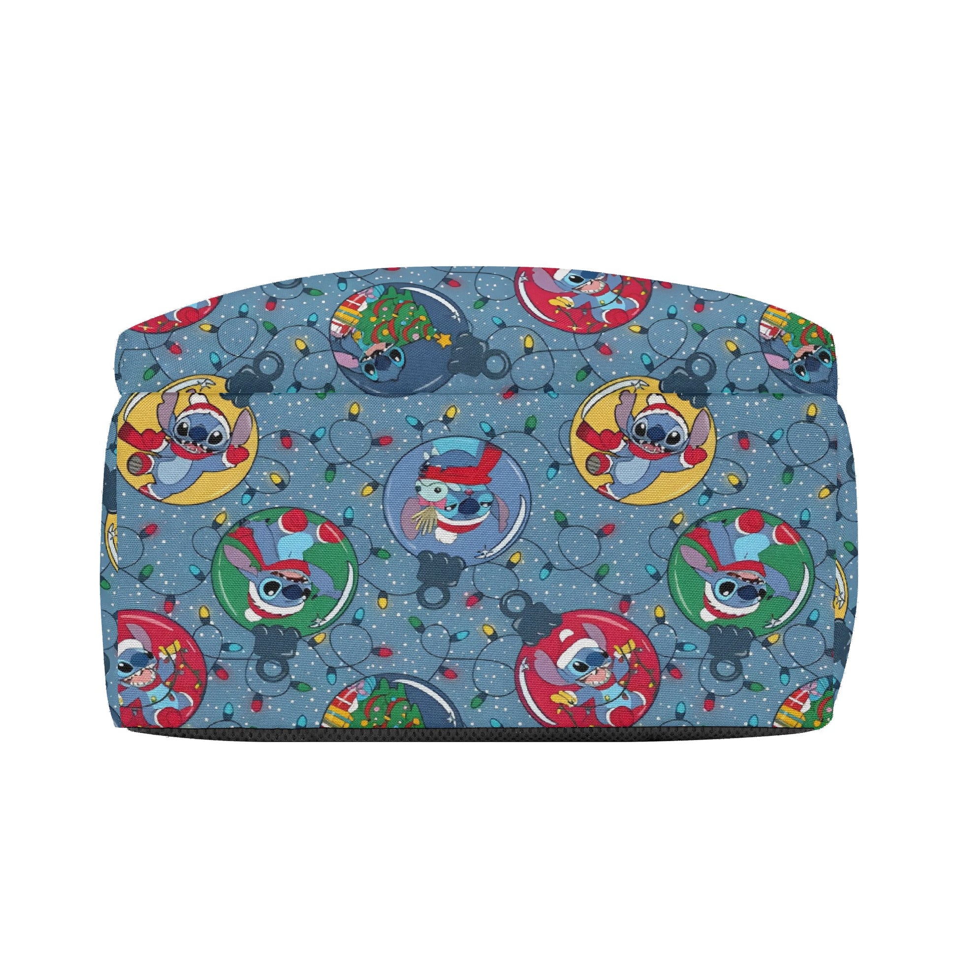 Stitch Holiday Backpack, Christmas Lights & Ornament Print, Festive Cartoon Gift Bag BPGR24