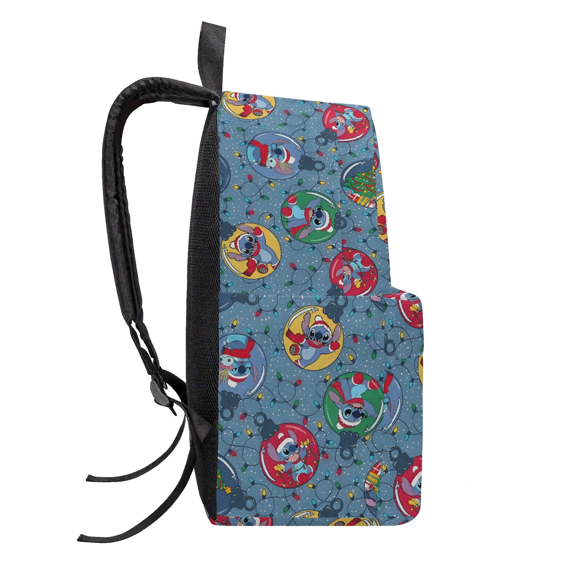 Stitch Holiday Backpack, Christmas Lights & Ornament Print, Festive Cartoon Gift Bag BPGR24