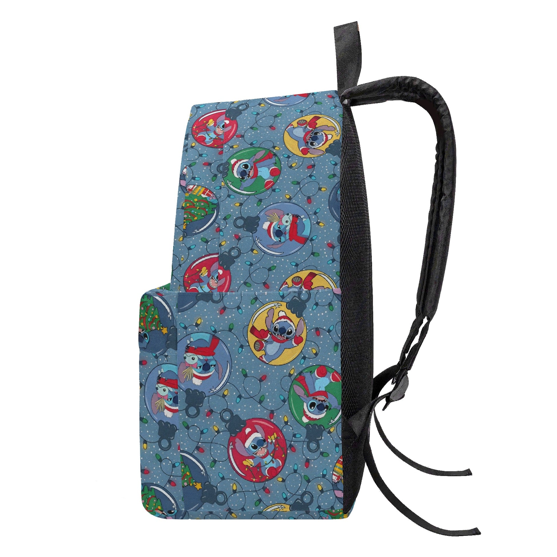 Stitch Holiday Backpack, Christmas Lights & Ornament Print, Festive Cartoon Gift Bag BPGR24
