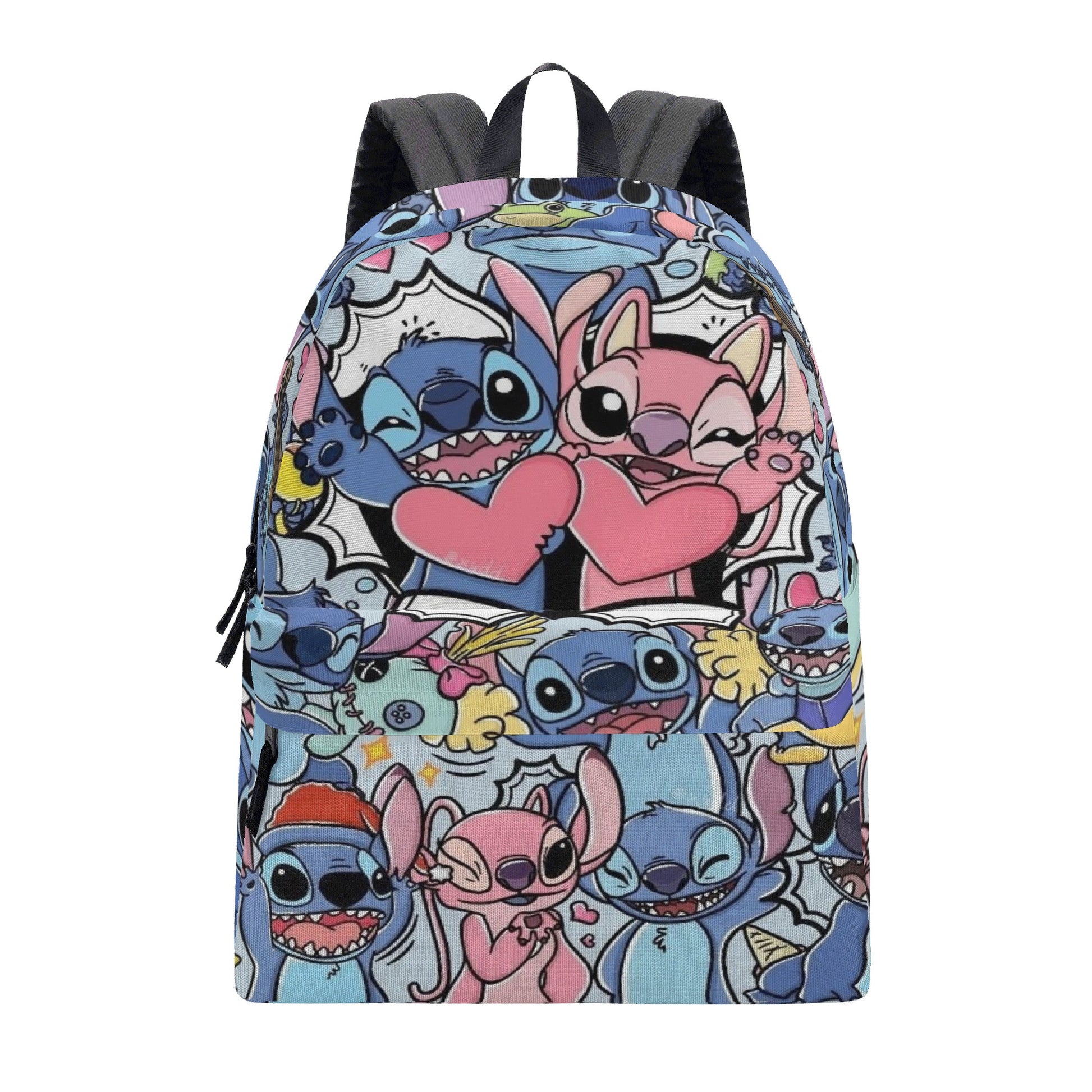 Stitch and Angel Backpack, Love Heart Pop Art Print, Cute Couple Cartoon Bag for Fans BPGR25