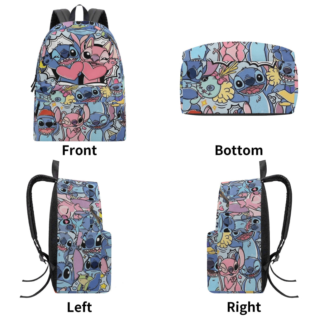 Stitch and Angel Backpack, Love Heart Pop Art Print, Cute Couple Cartoon Bag for Fans BPGR25